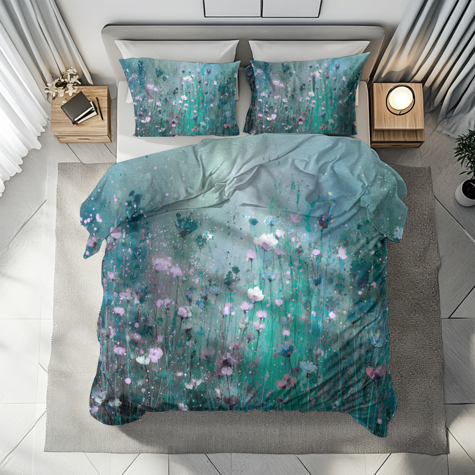 Floral Duvet, Pillow Cover | Teal Green Bedroom Decor