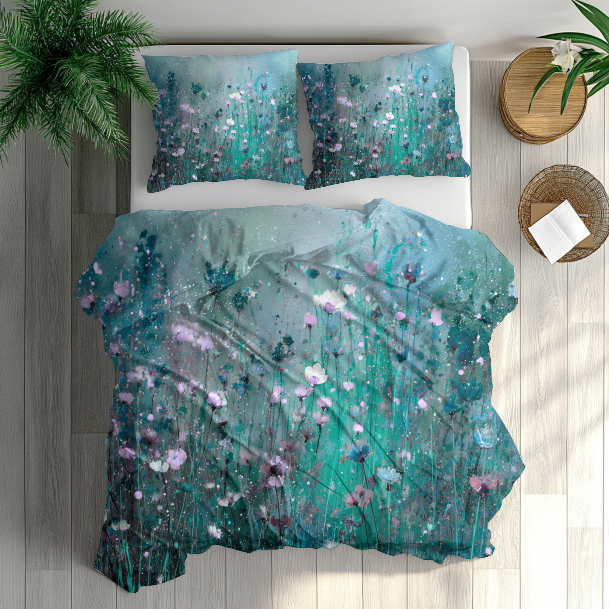 Floral Duvet, Pillow Cover | Teal Green Bedroom Decor