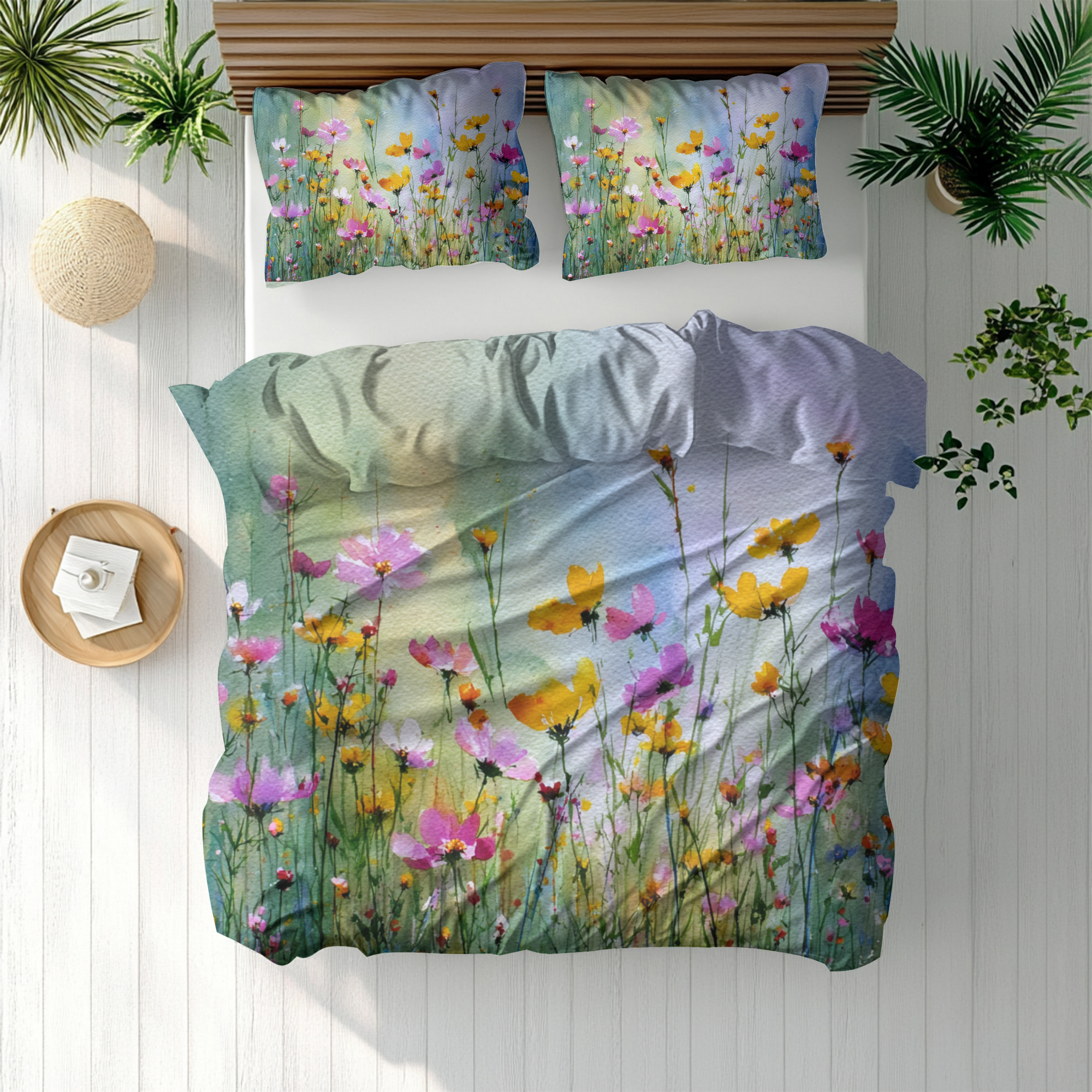 Floral Duvet, Pillow Cover | Green Blue Bedroom Decor
