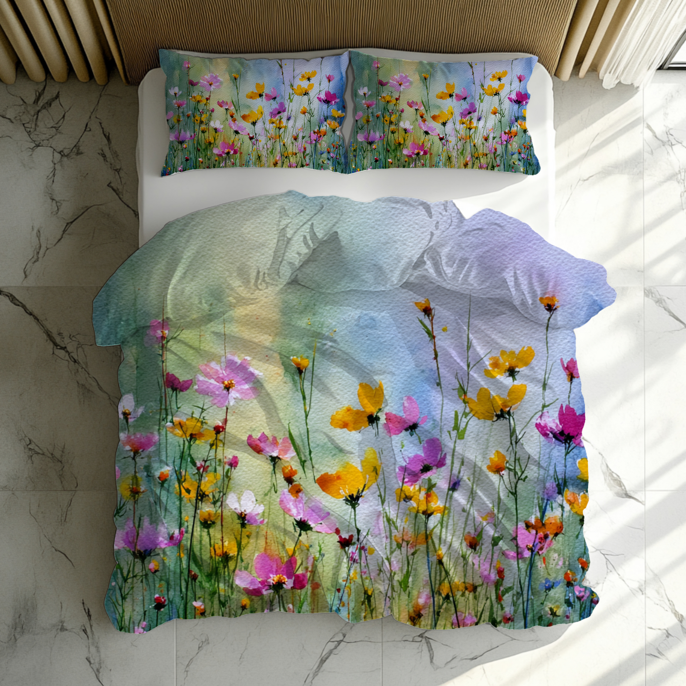 Floral Duvet, Pillow Cover | Green Blue Bedroom Decor