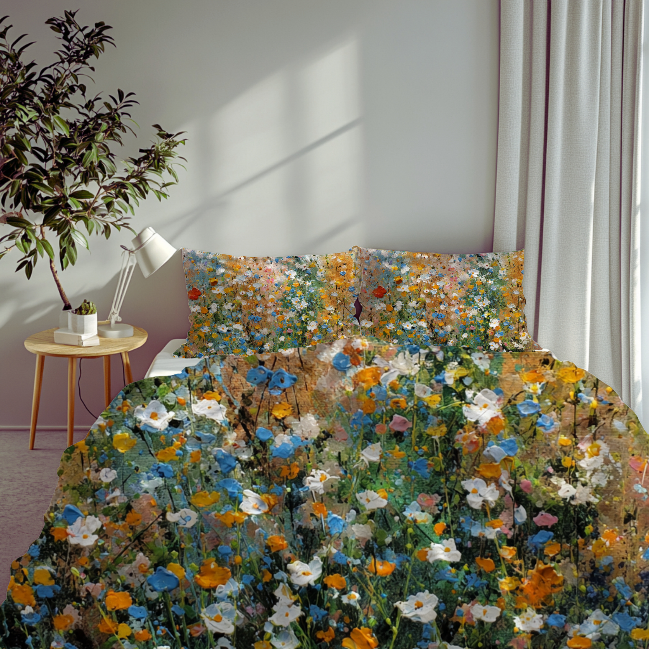 Floral Duvet, Pillow Cover | Orange Green Bedroom Decor
