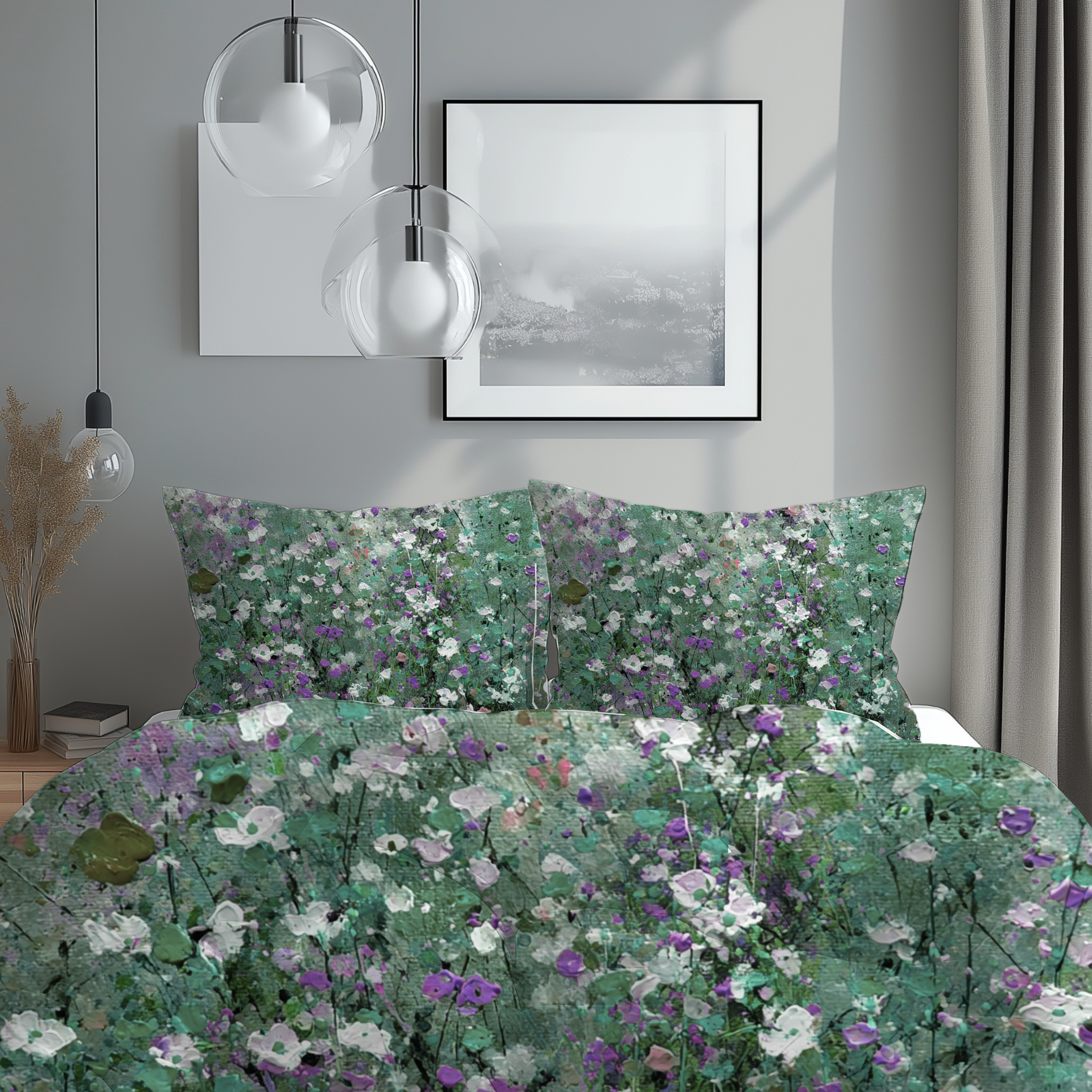 Floral Duvet, Pillow Cover | Green Purple Bedroom Decor