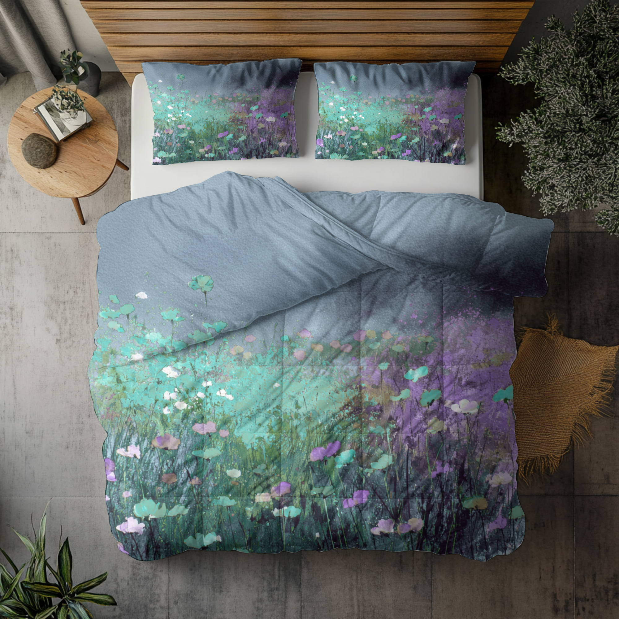 Floral Duvet, Pillow Cover | Teal Purple Bedroom Decor