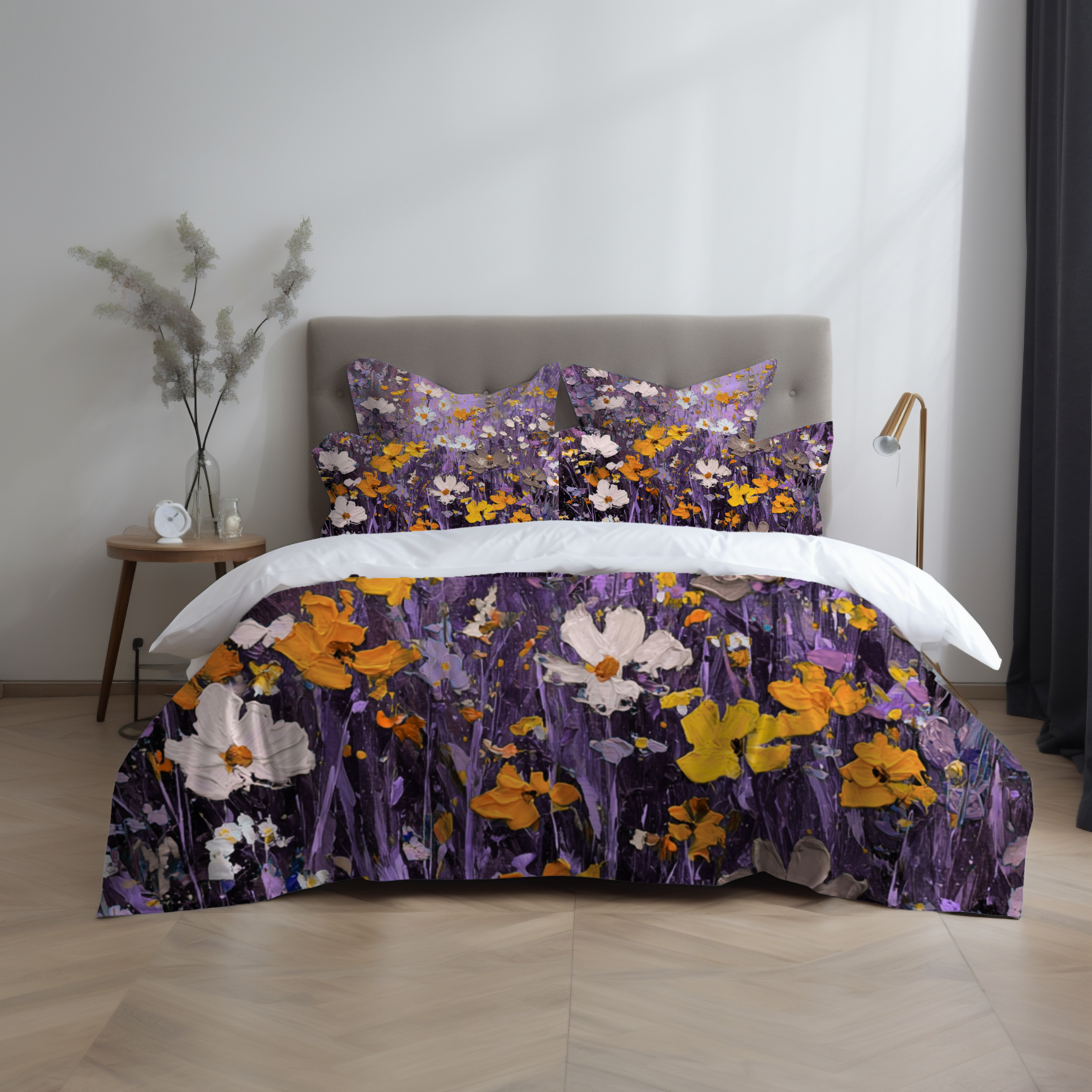 Floral Duvet, Pillow Cover | Purple Yellow Bedroom Decor