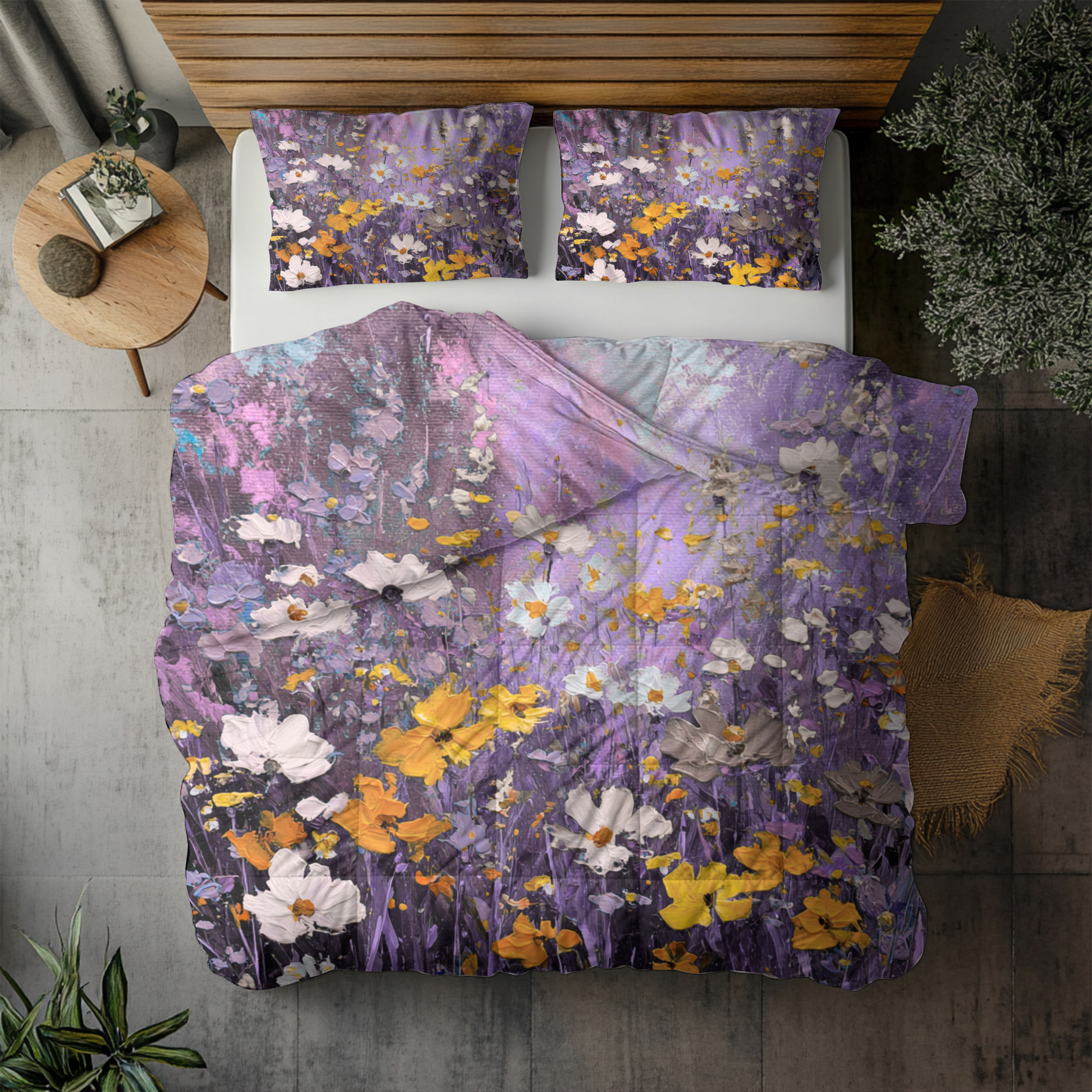 Floral Duvet, Pillow Cover | Purple Yellow Bedroom Decor