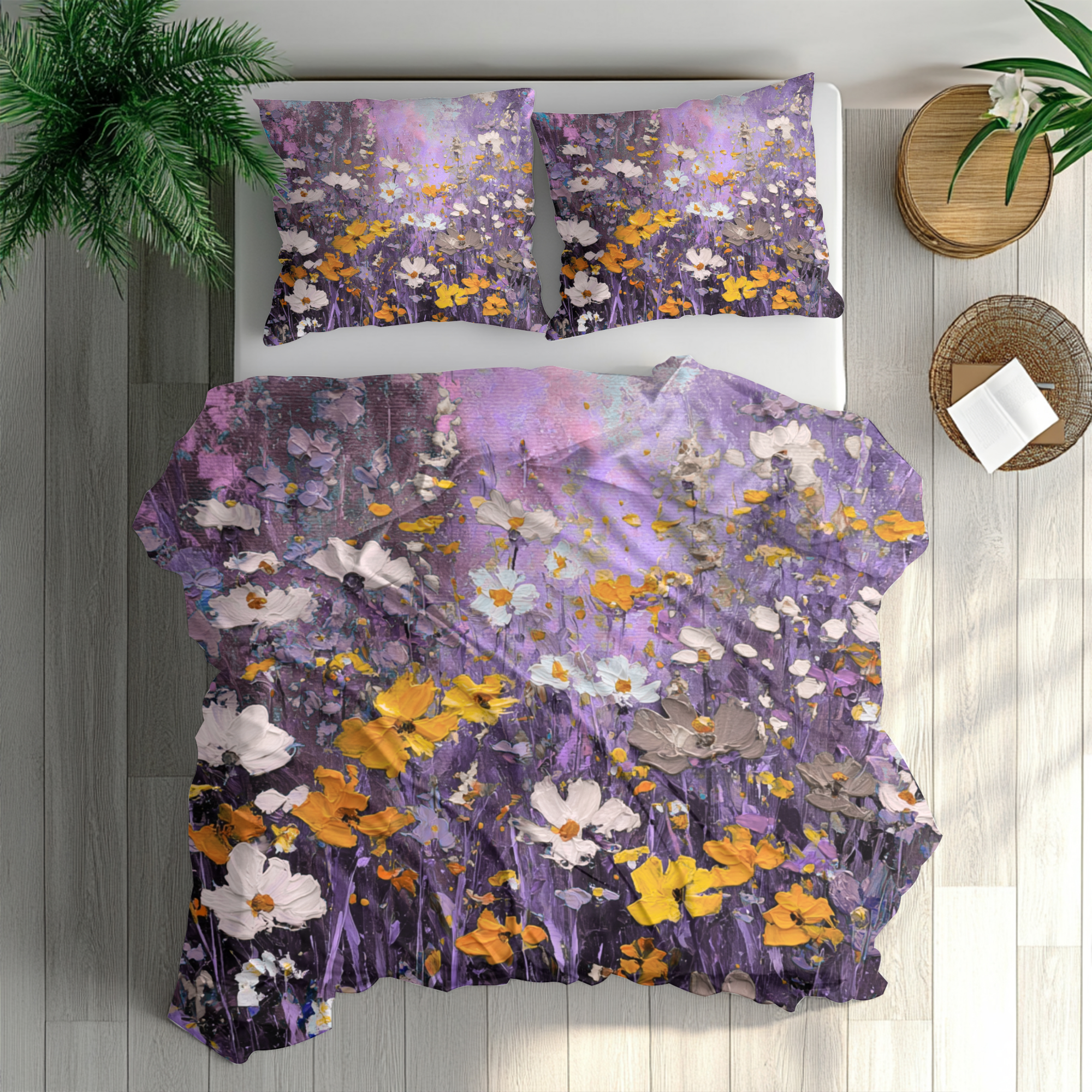 Floral Duvet, Pillow Cover | Purple Yellow Bedroom Decor