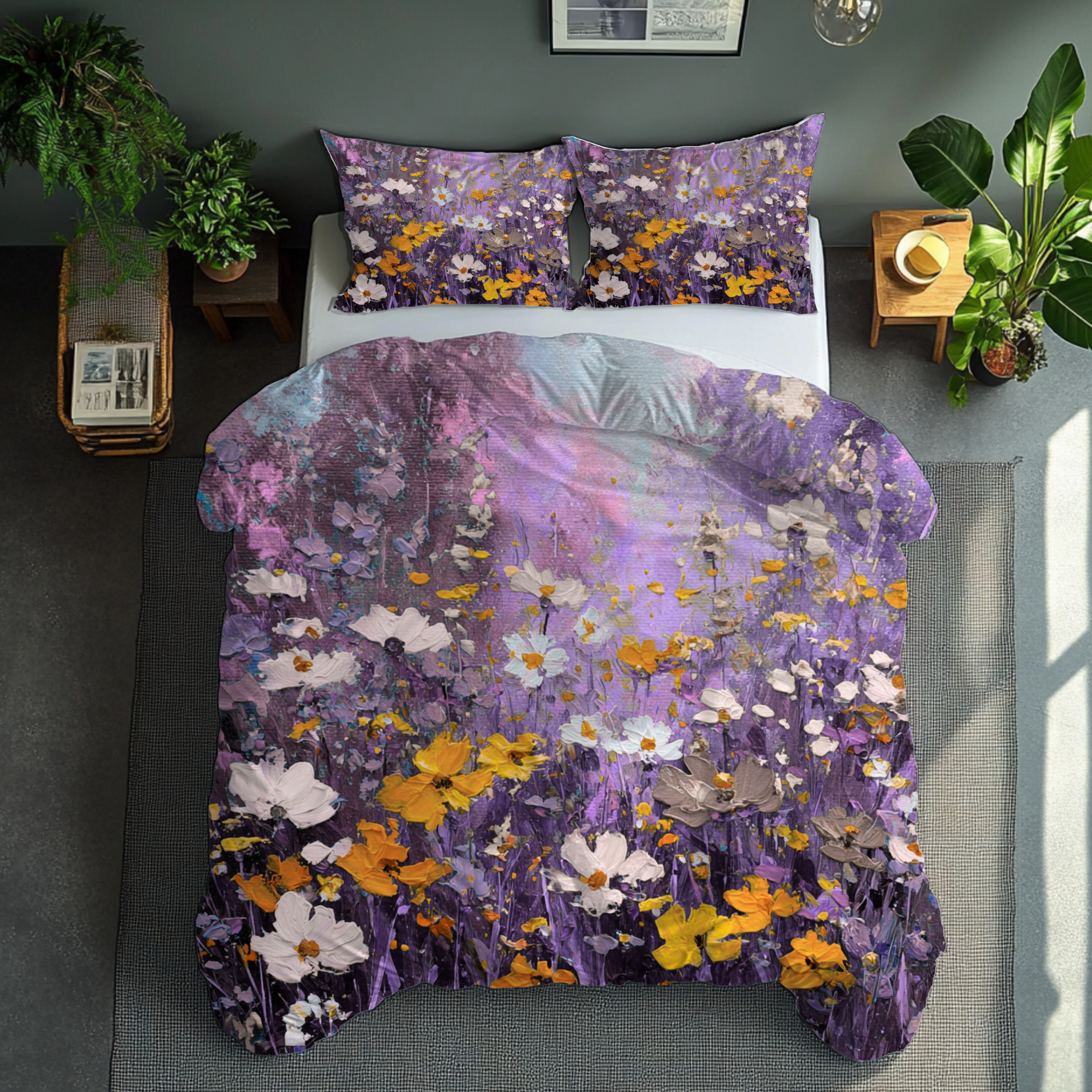 Floral Duvet, Pillow Cover | Purple Yellow Bedroom Decor