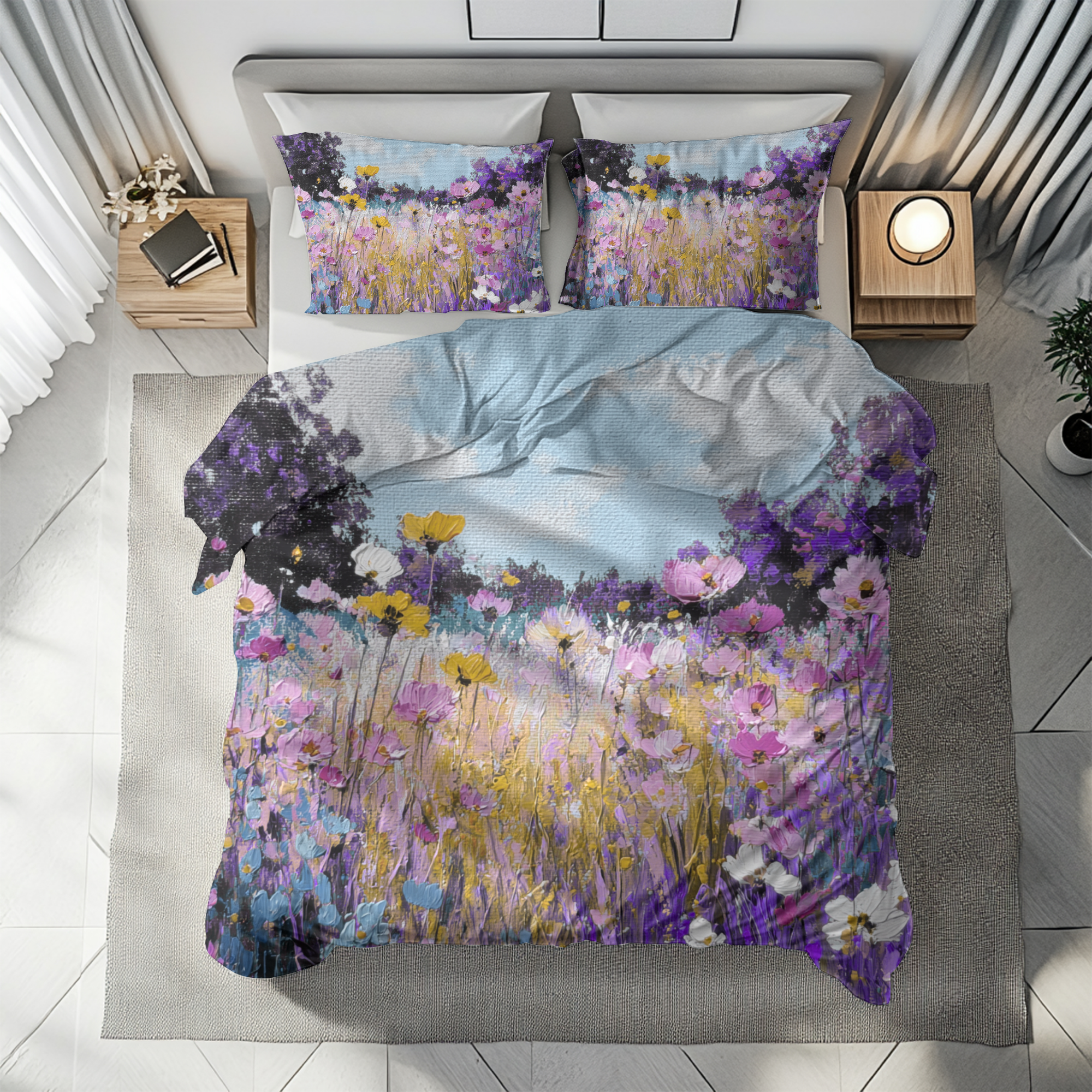 Floral Duvet, Pillow Cover | Purple Blue Bedroom Decor