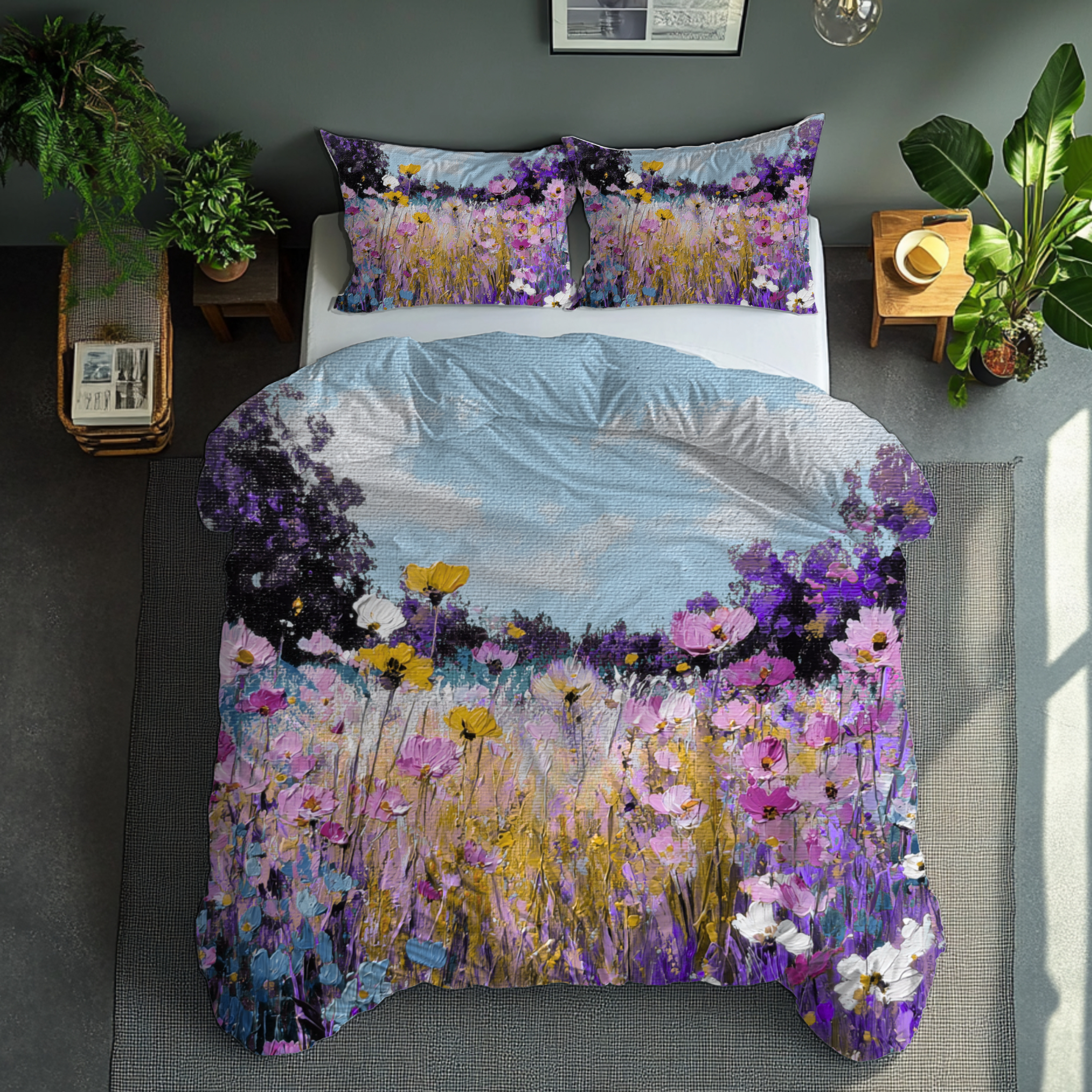 Floral Duvet, Pillow Cover | Purple Blue Bedroom Decor