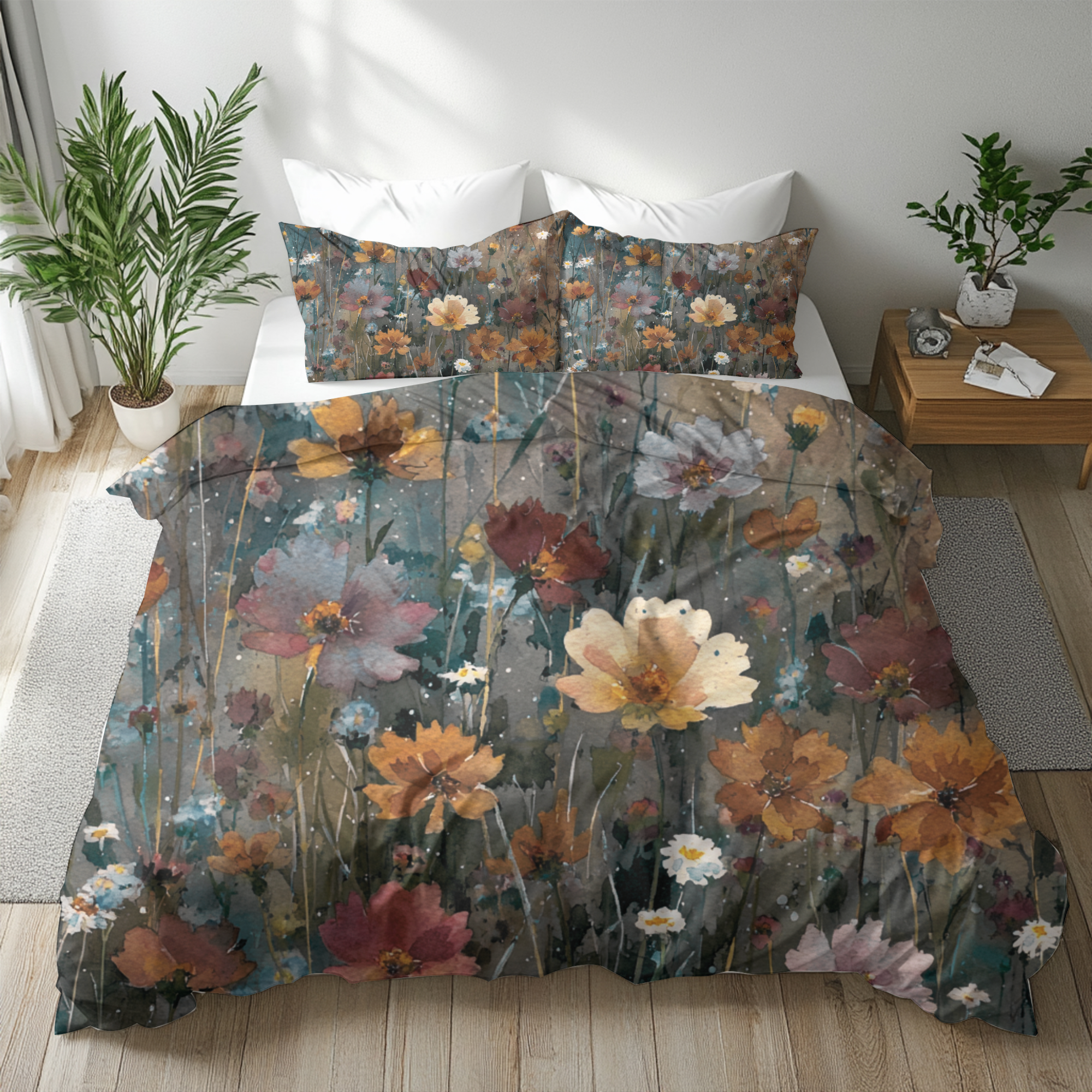 Floral Duvet, Pillow Cover | Teal Orange Bedroom Decor