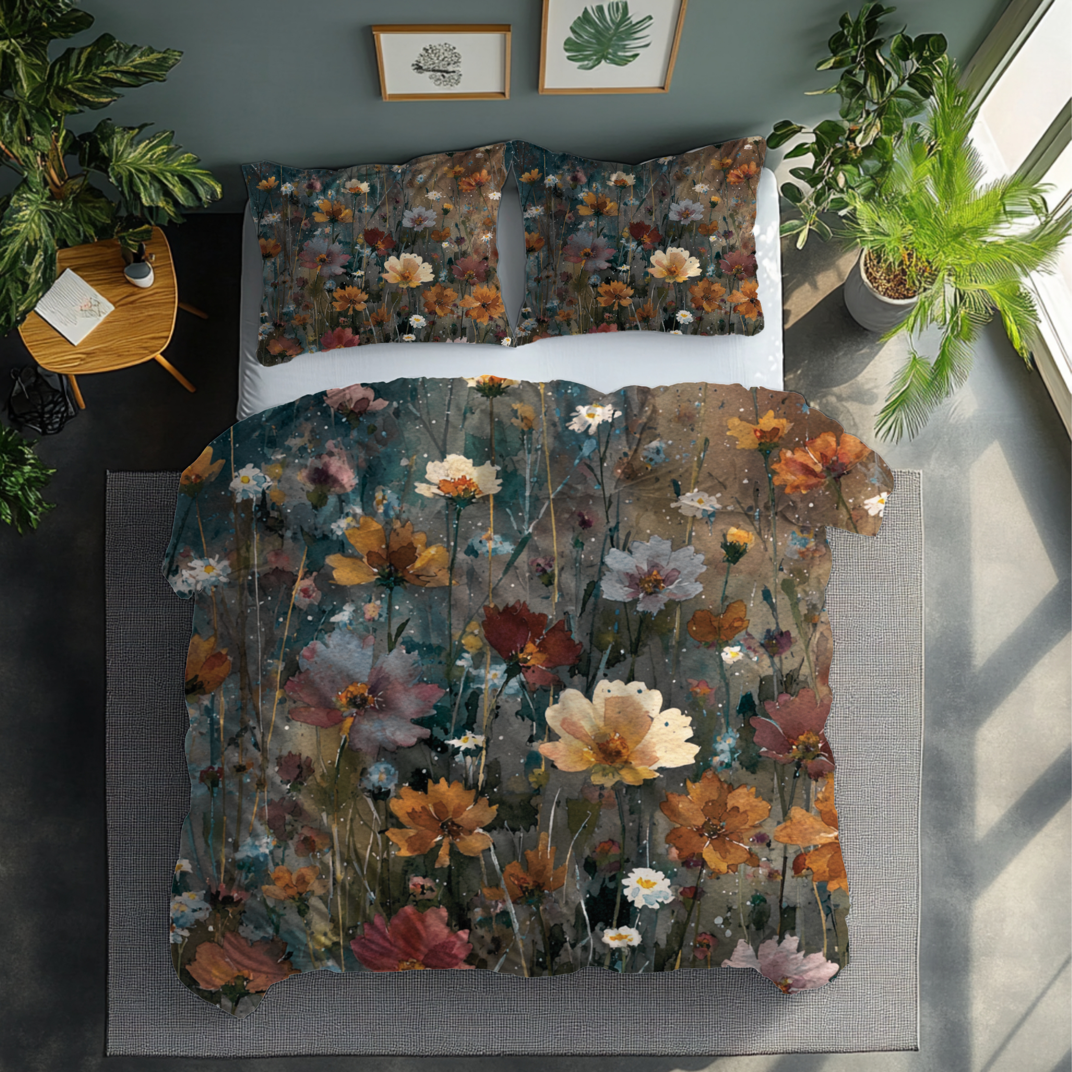 Floral Duvet, Pillow Cover | Teal Orange Bedroom Decor