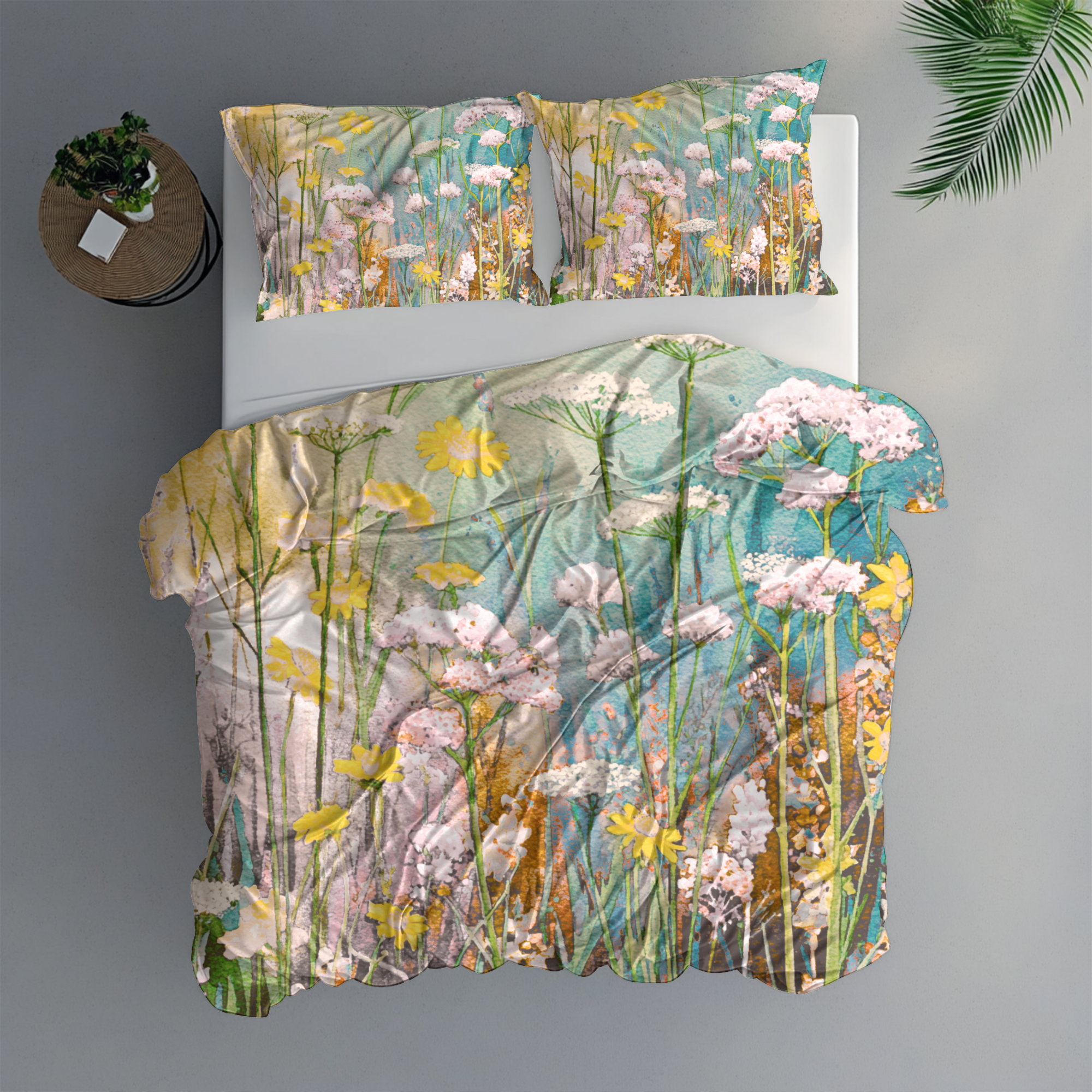 Floral Duvet, Pillow Cover | Yellow Green Bedroom Decor