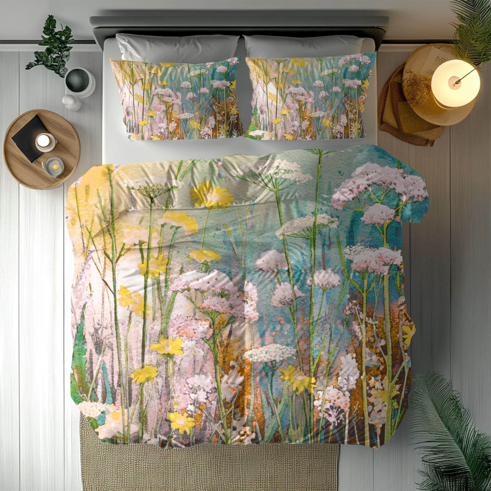 Floral Duvet, Pillow Cover | Yellow Green Bedroom Decor