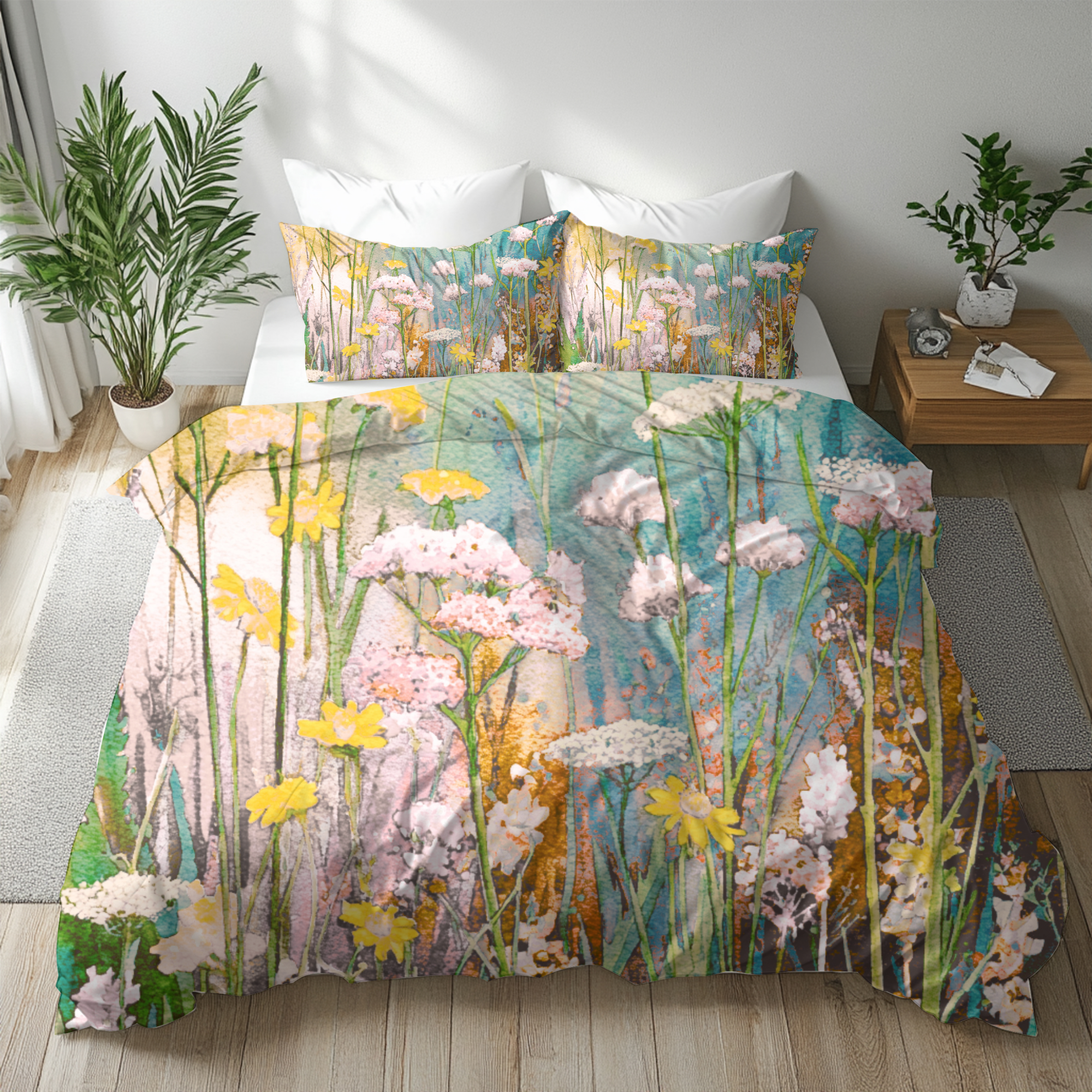 Floral Duvet, Pillow Cover | Yellow Green Bedroom Decor