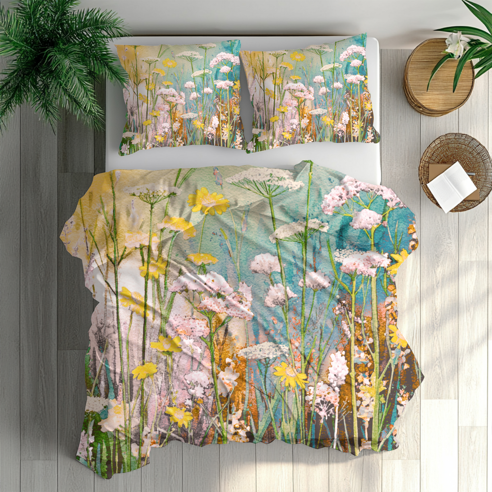 Floral Duvet, Pillow Cover | Yellow Green Bedroom Decor