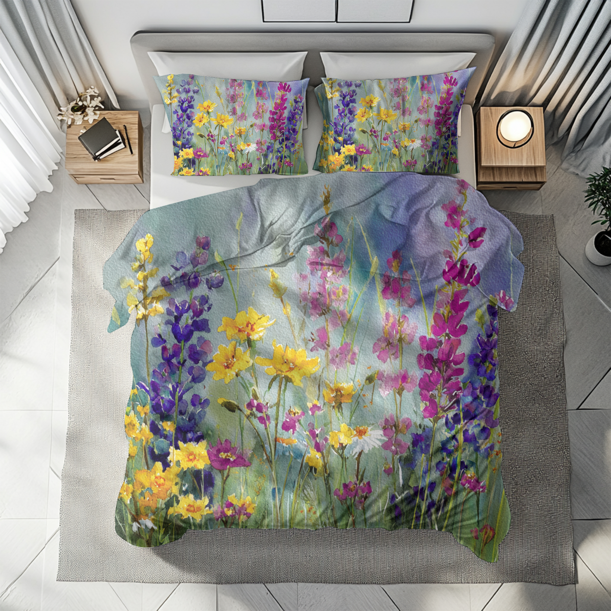 Floral Duvet, Pillow Cover | Green Purple Bedroom Decor