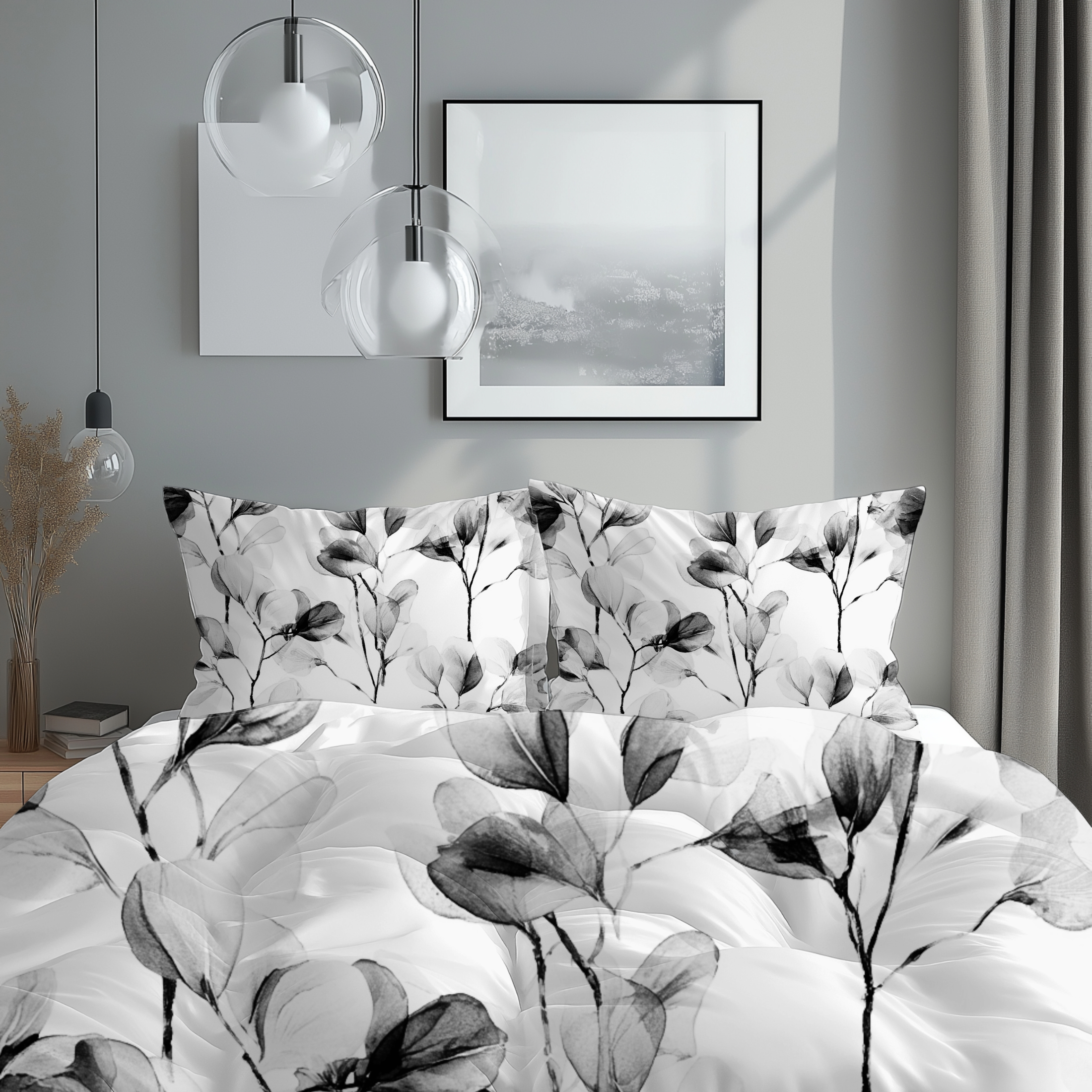 Floral Duvet, Pillow Cover | White Grey Bedroom Decor