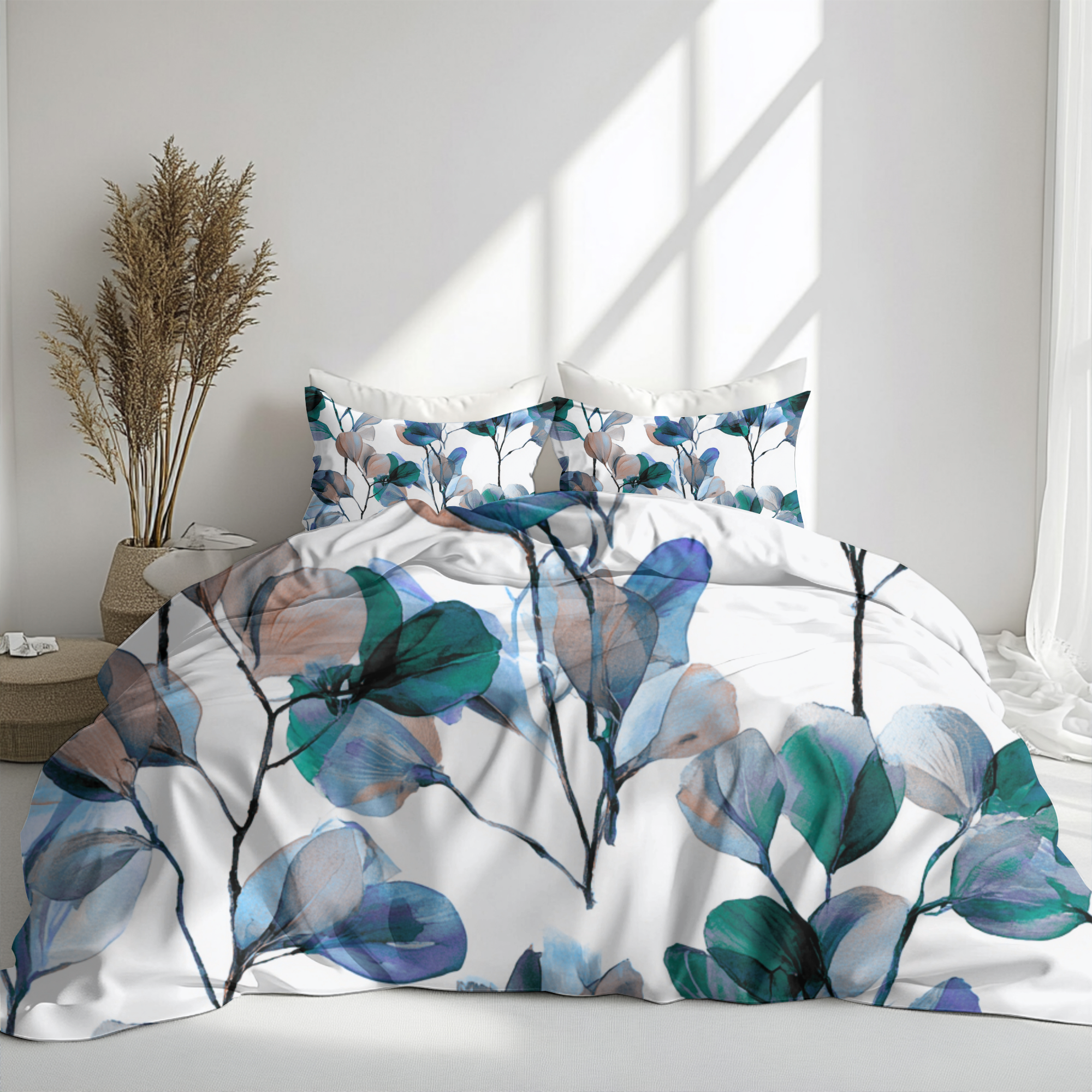 Floral Duvet, Pillow Cover | White Blue Bedroom Decor