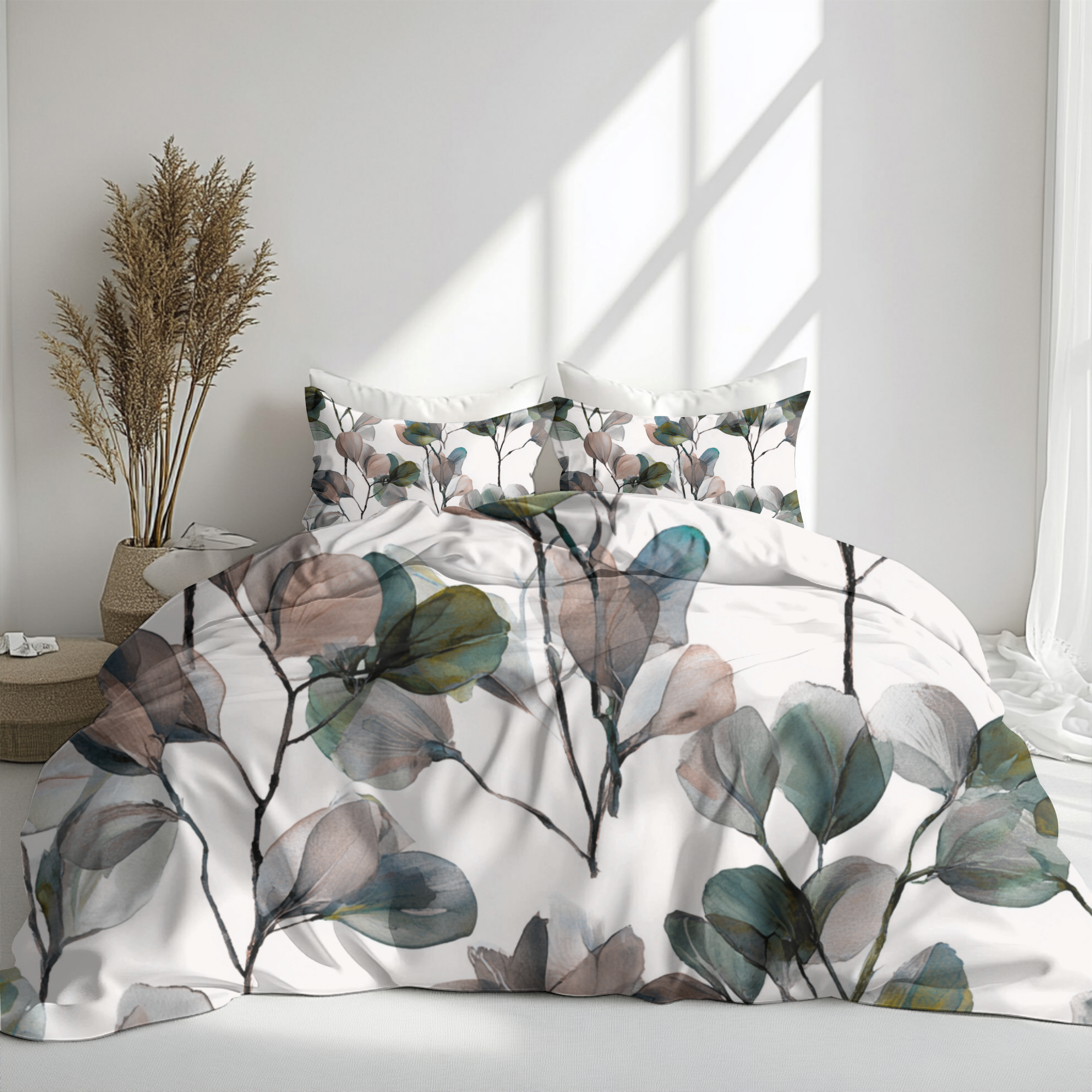 Floral Duvet, Pillow Cover | White Green Bedroom Decor