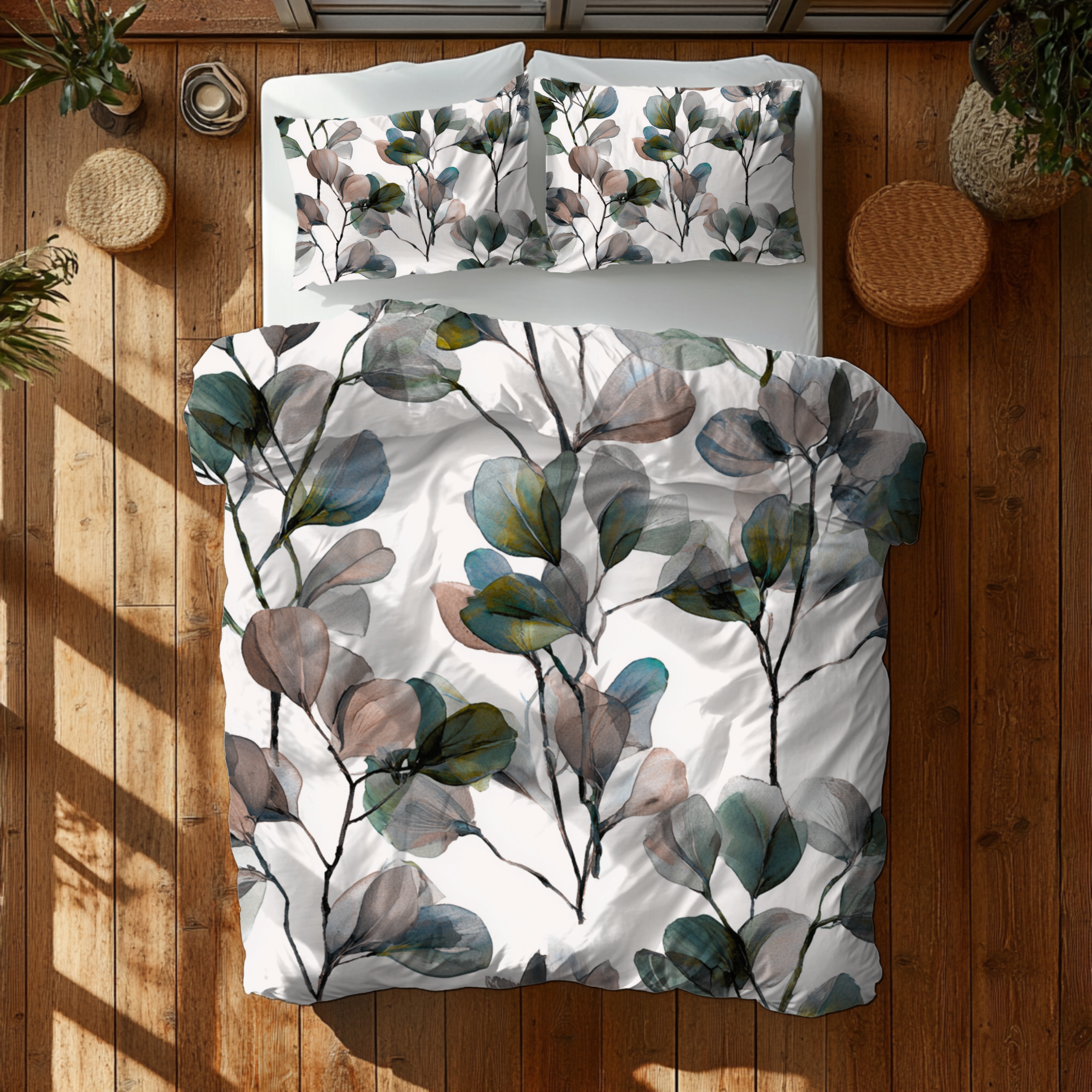 Floral Duvet, Pillow Cover | White Green Bedroom Decor
