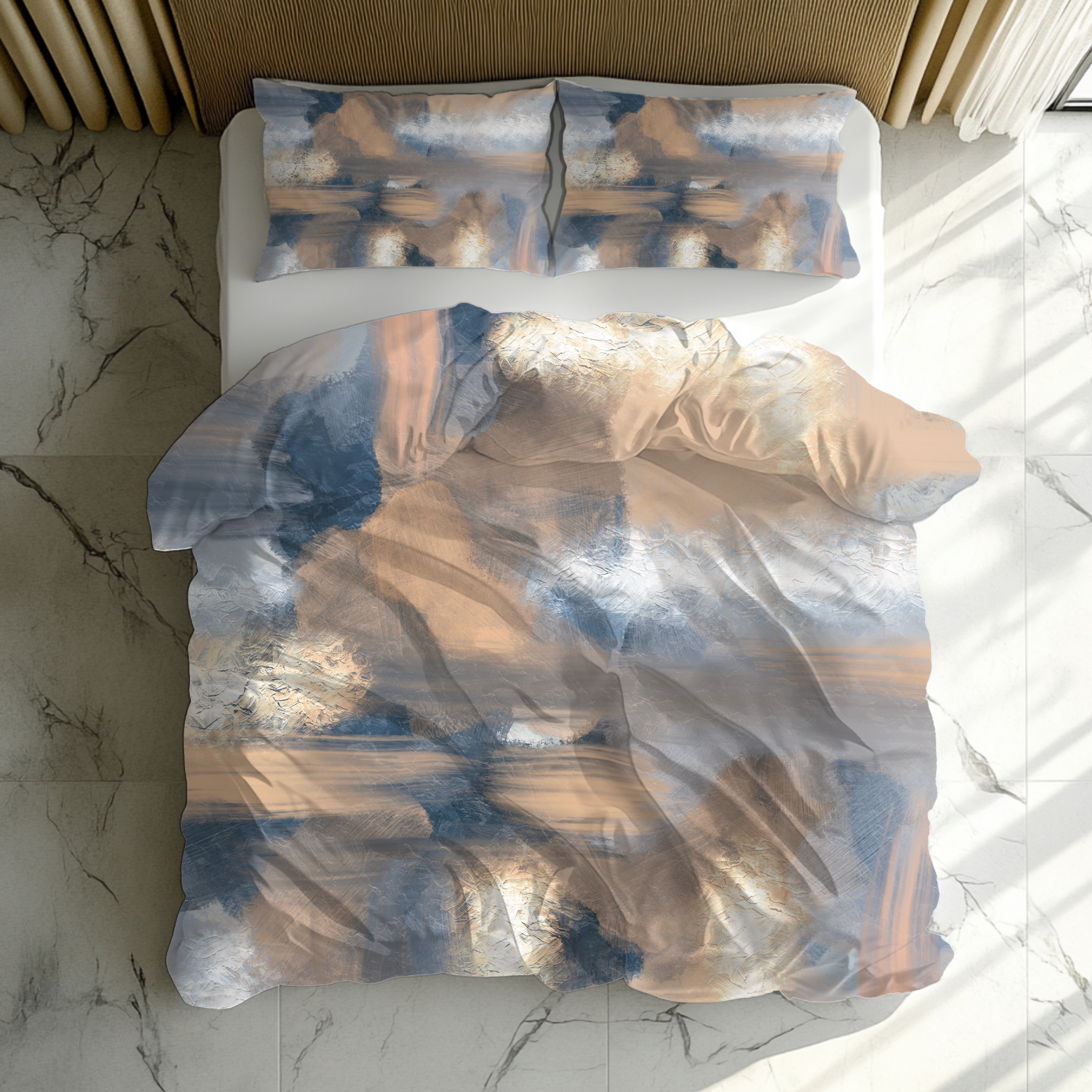 Abstract Duvet, Pillow Cover | Blue Beige Bedroom Decor