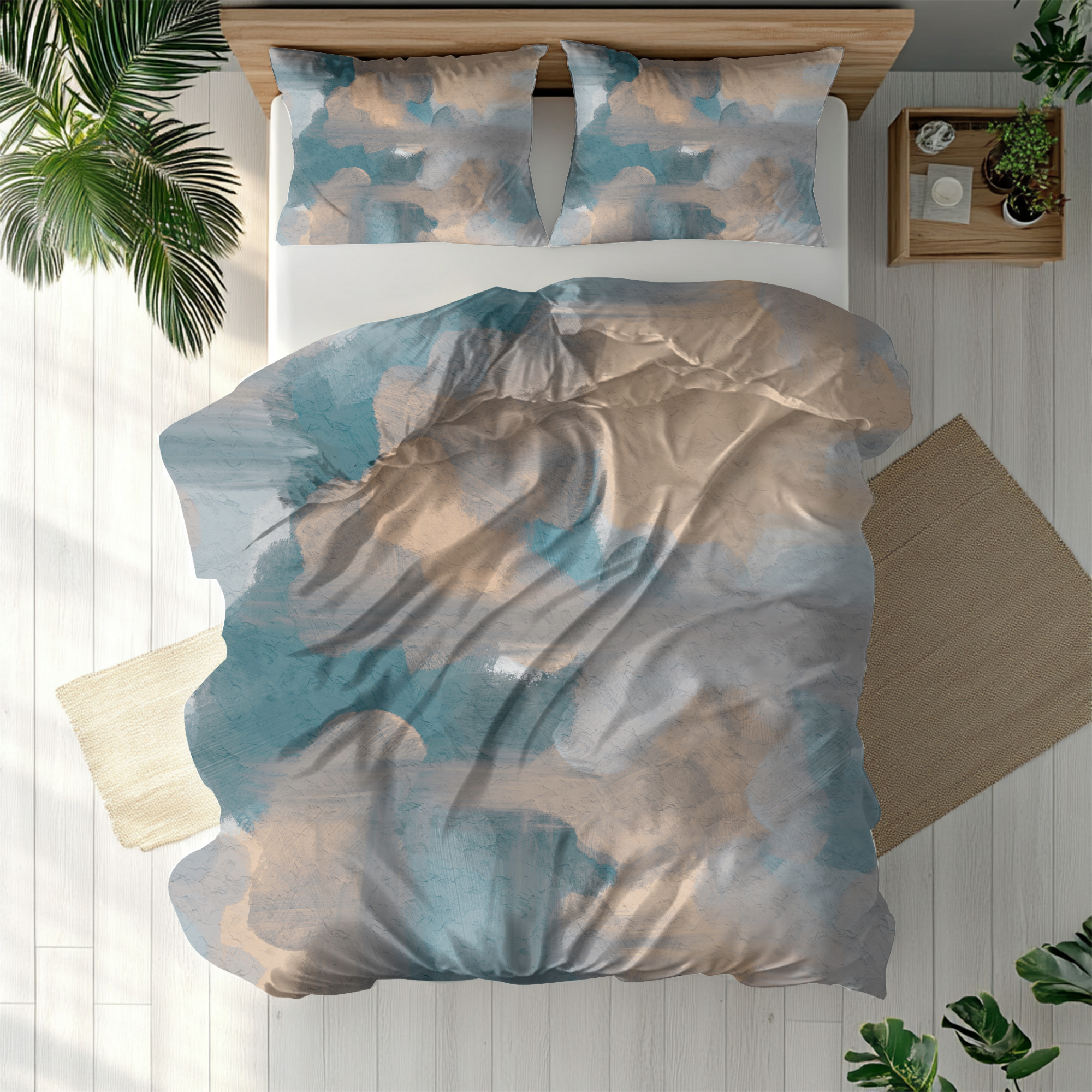Abstract Duvet, Pillow Cover | Blue Beige Bedroom Decor