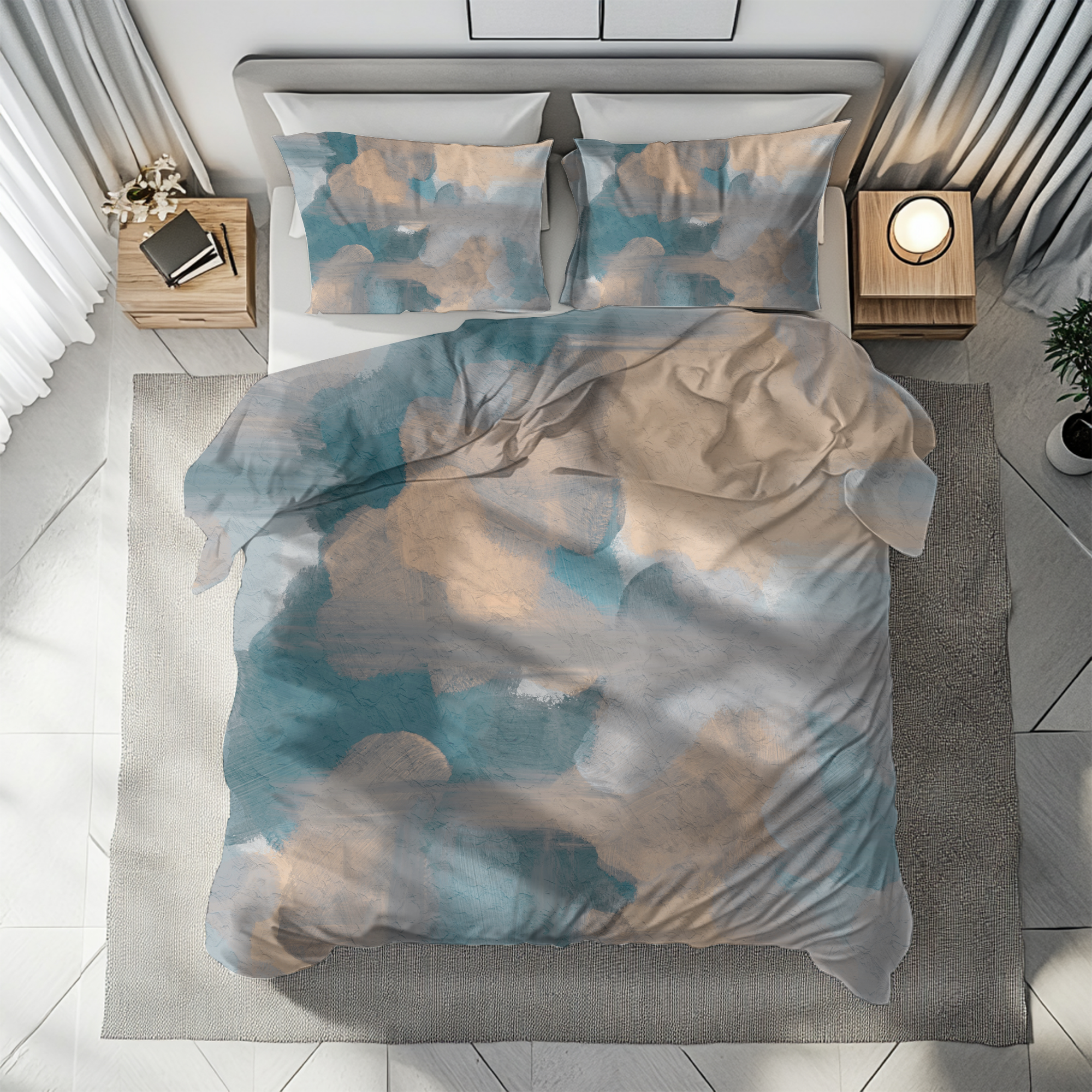 Abstract Duvet, Pillow Cover | Blue Beige Bedroom Decor