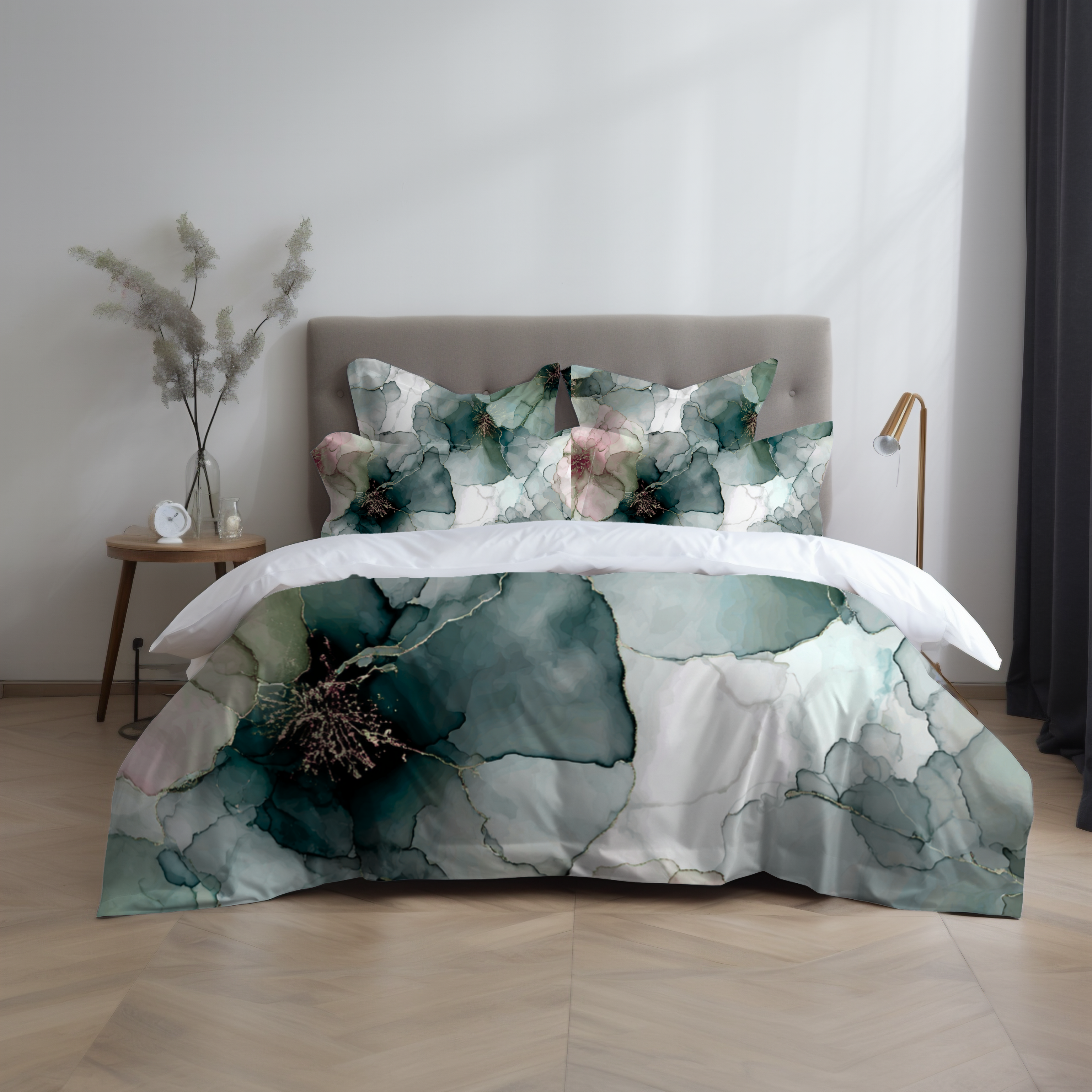 Floral Duvet, Pillow Cover | Green Pink Bedroom Decor