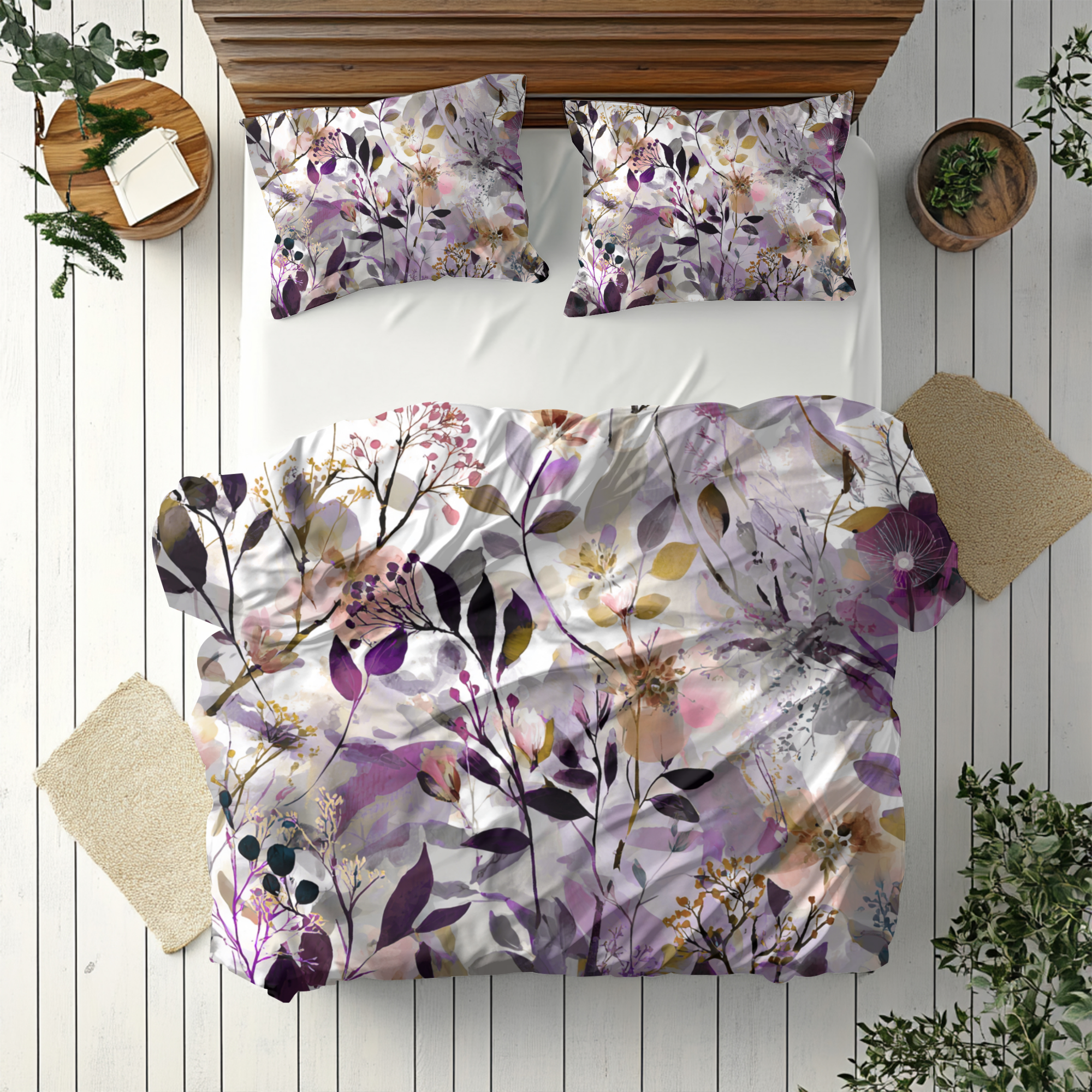 Floral Duvet, Pillow Cover | Purple Beige Bedroom Decor