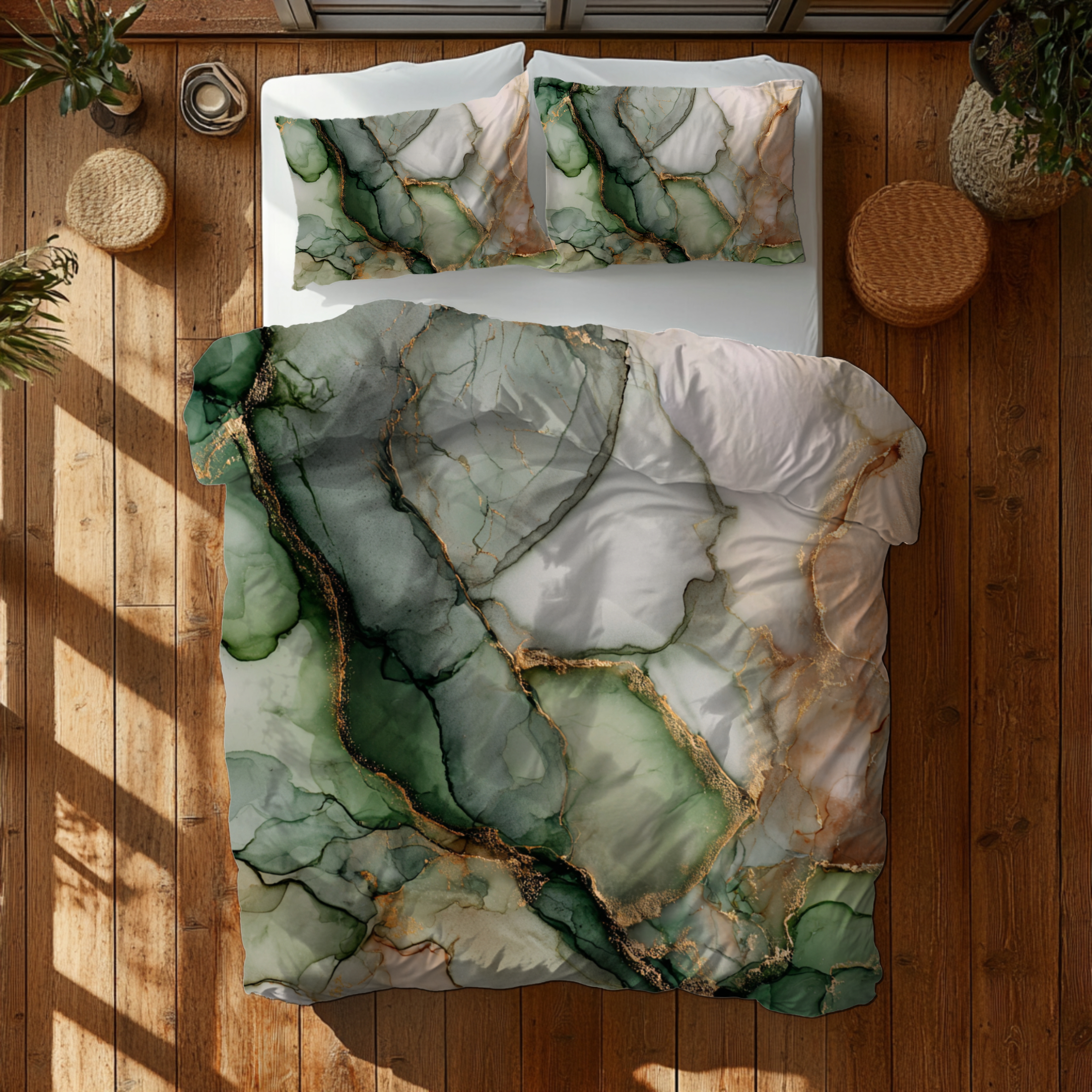 Floral Duvet, Pillow Cover | Green Beige Bedroom Decor