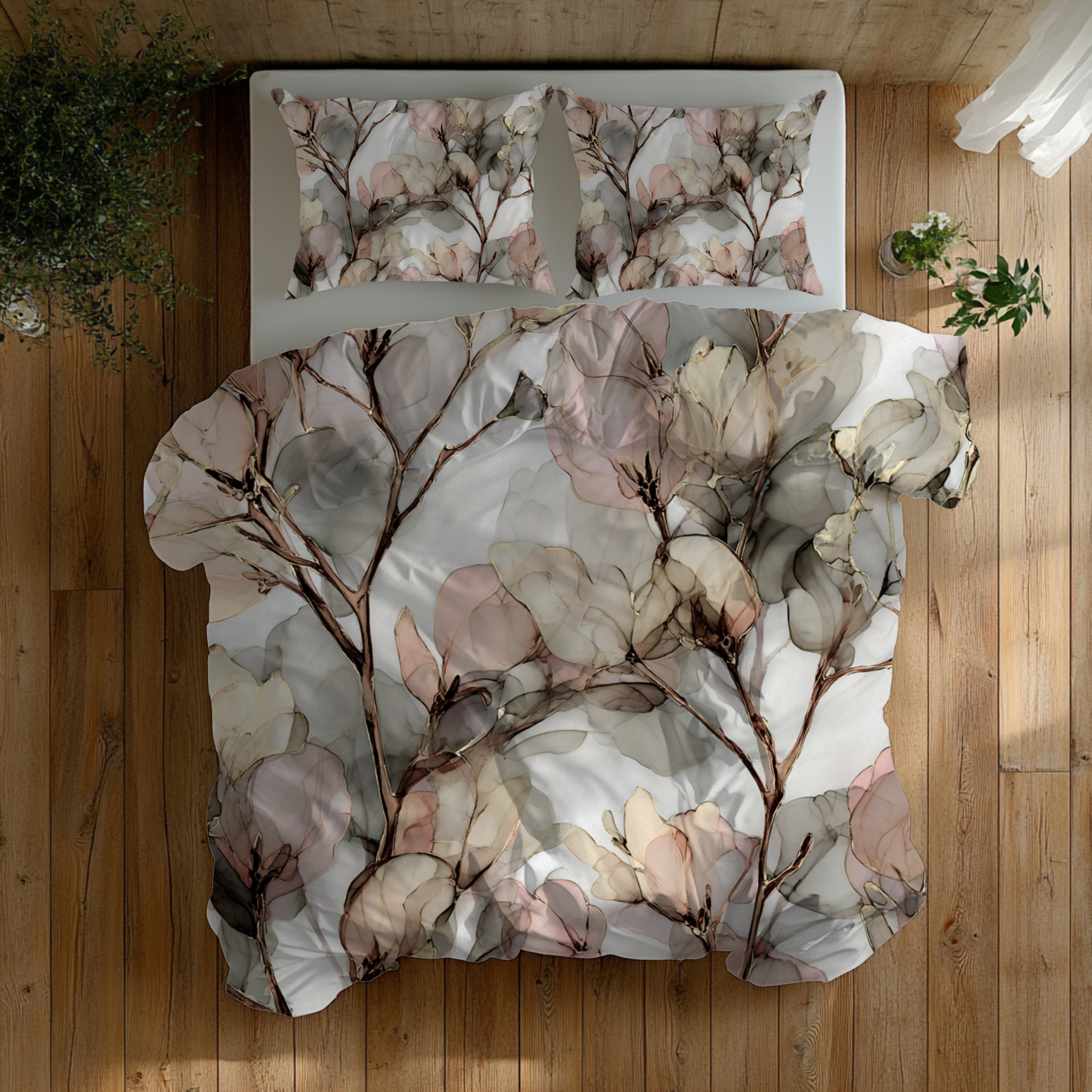 Floral Duvet, Pillow Cover | Pink Beige Bedroom Decor