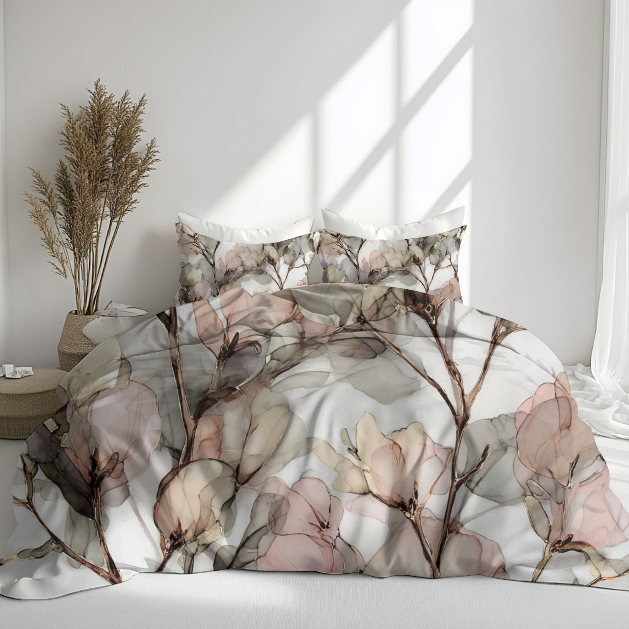 Floral Duvet, Pillow Cover | Pink Beige Bedroom Decor