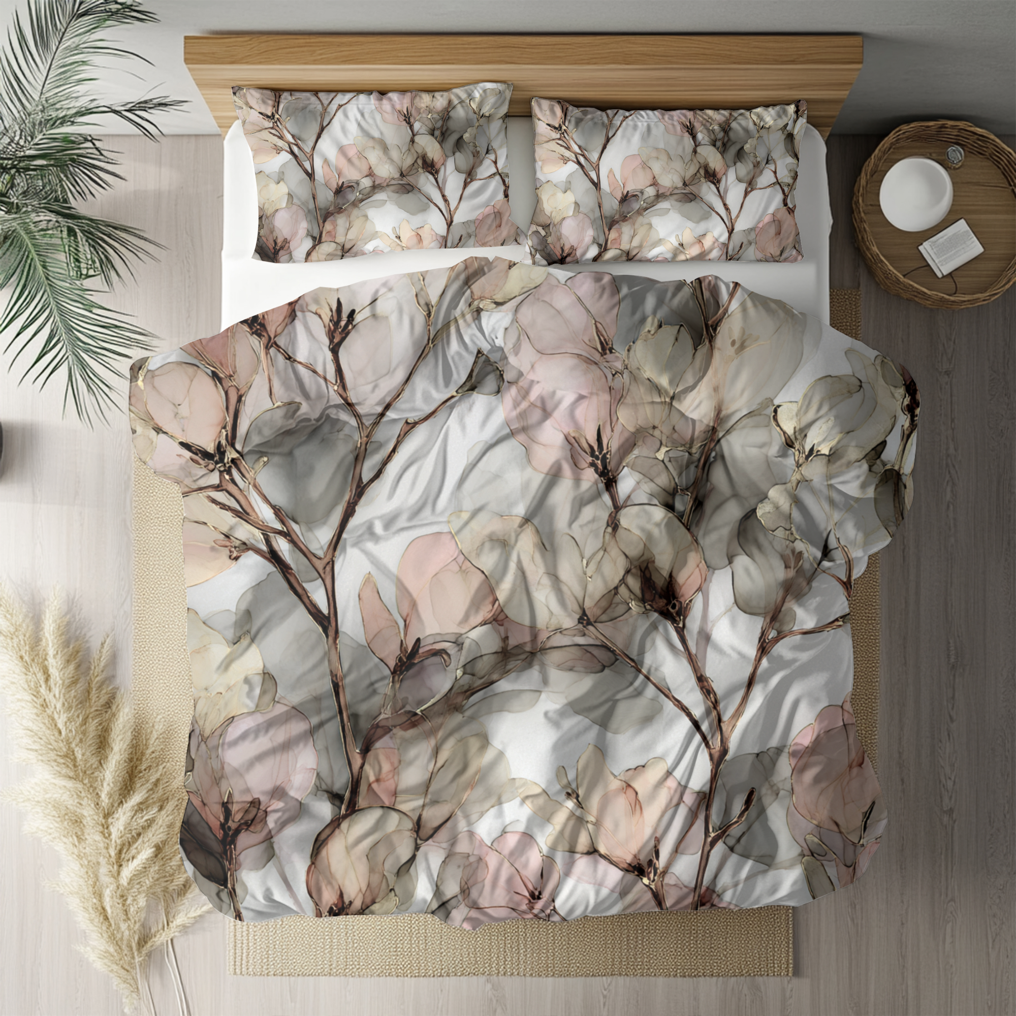 Floral Duvet, Pillow Cover | Pink Beige Bedroom Decor