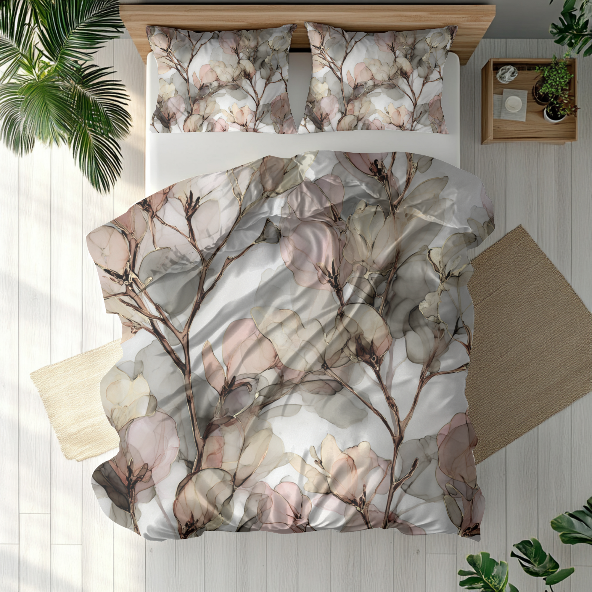 Floral Duvet, Pillow Cover | Pink Beige Bedroom Decor