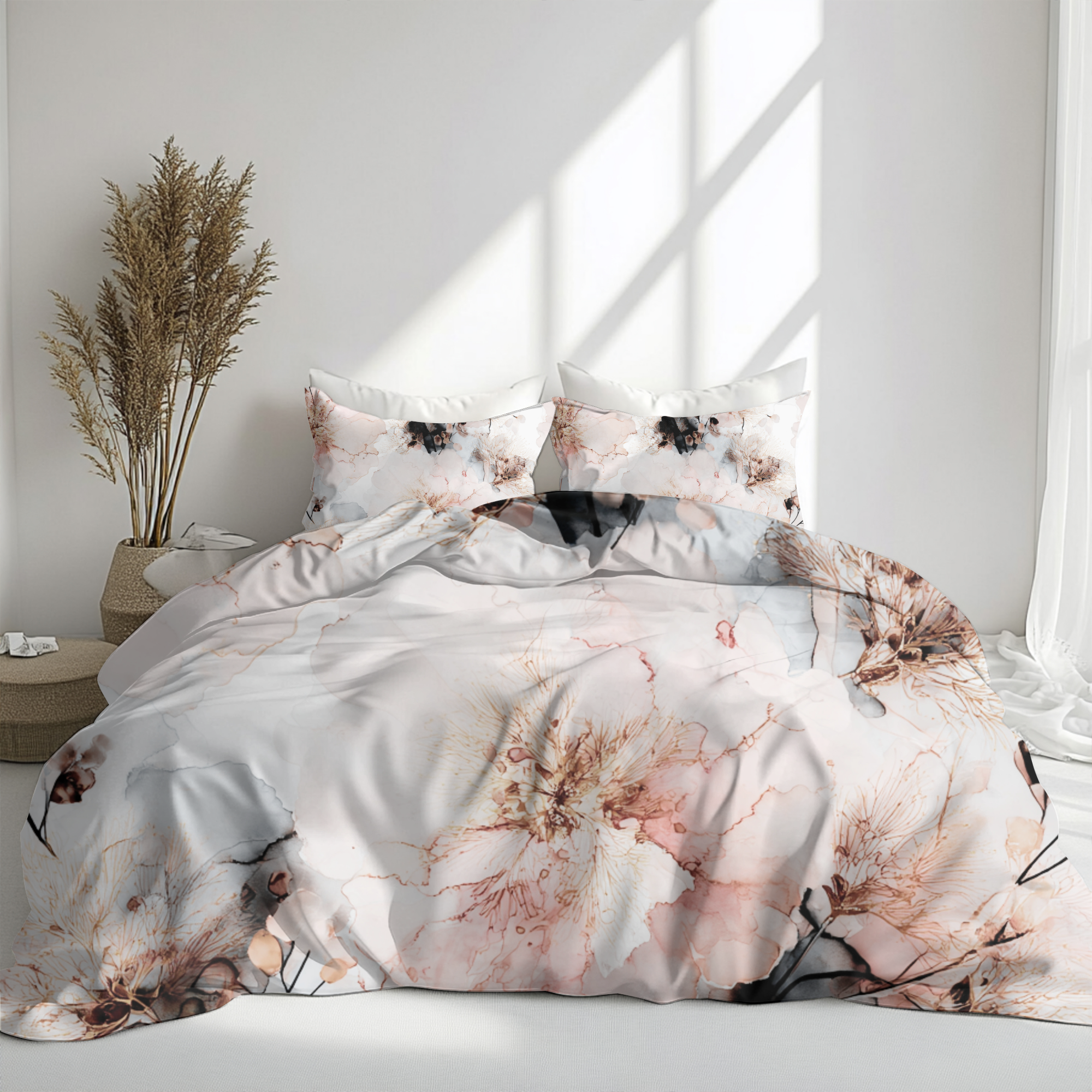 Floral Duvet, Pillow Cover | Grey Blush Bedroom Decor