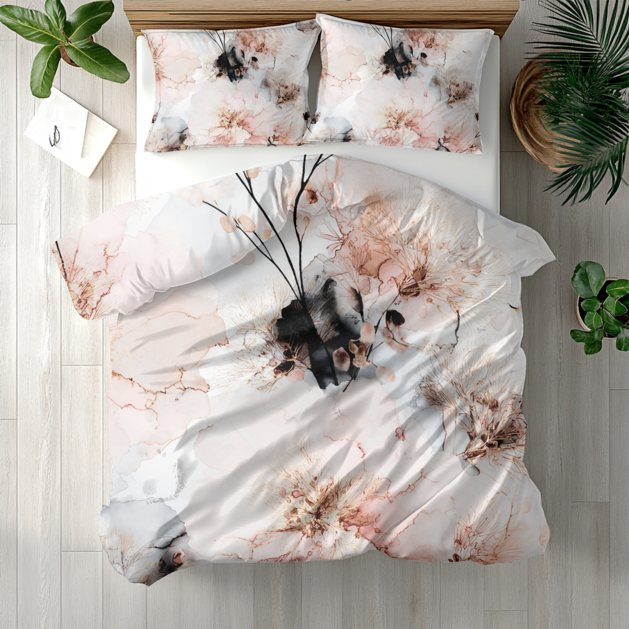 Floral Duvet, Pillow Cover | Grey Blush Bedroom Decor