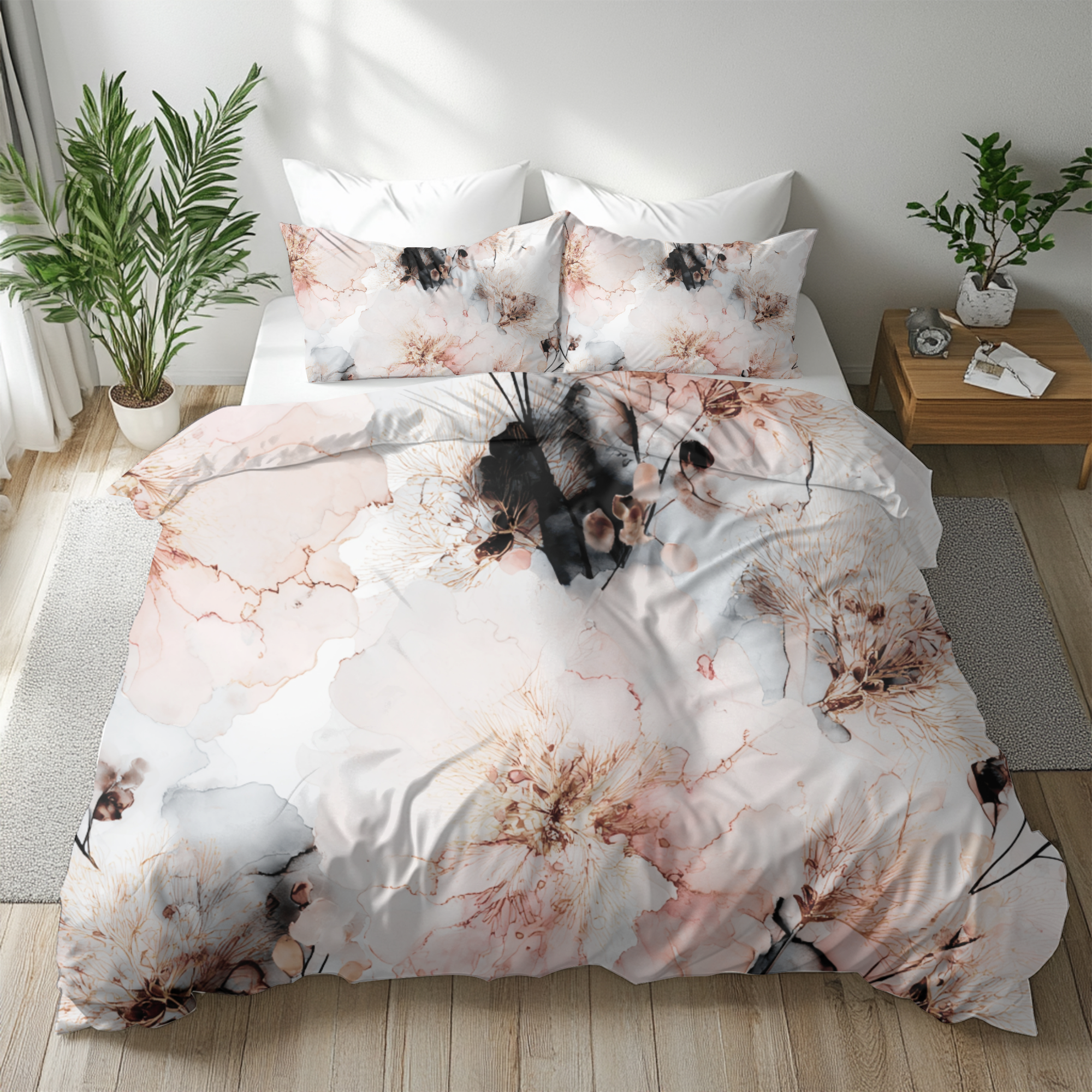 Floral Duvet, Pillow Cover | Grey Blush Bedroom Decor