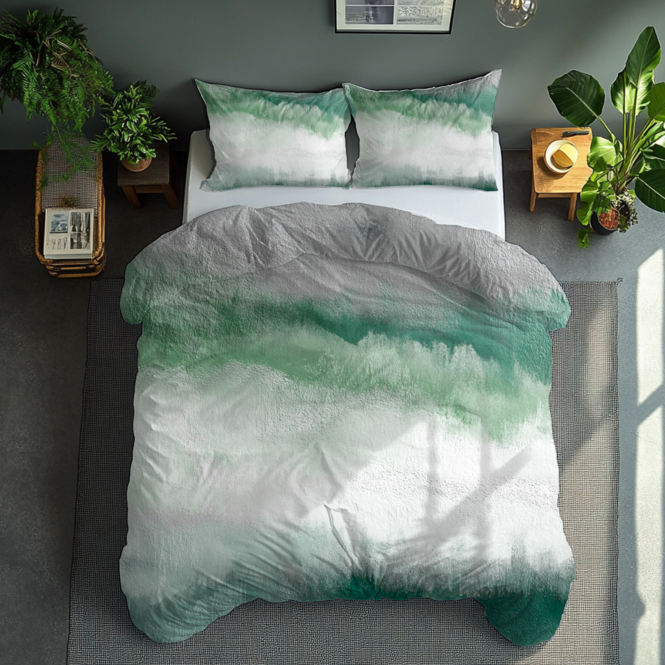 Ombre Duvet, Pillow Cover | White Green Bedroom Decor
