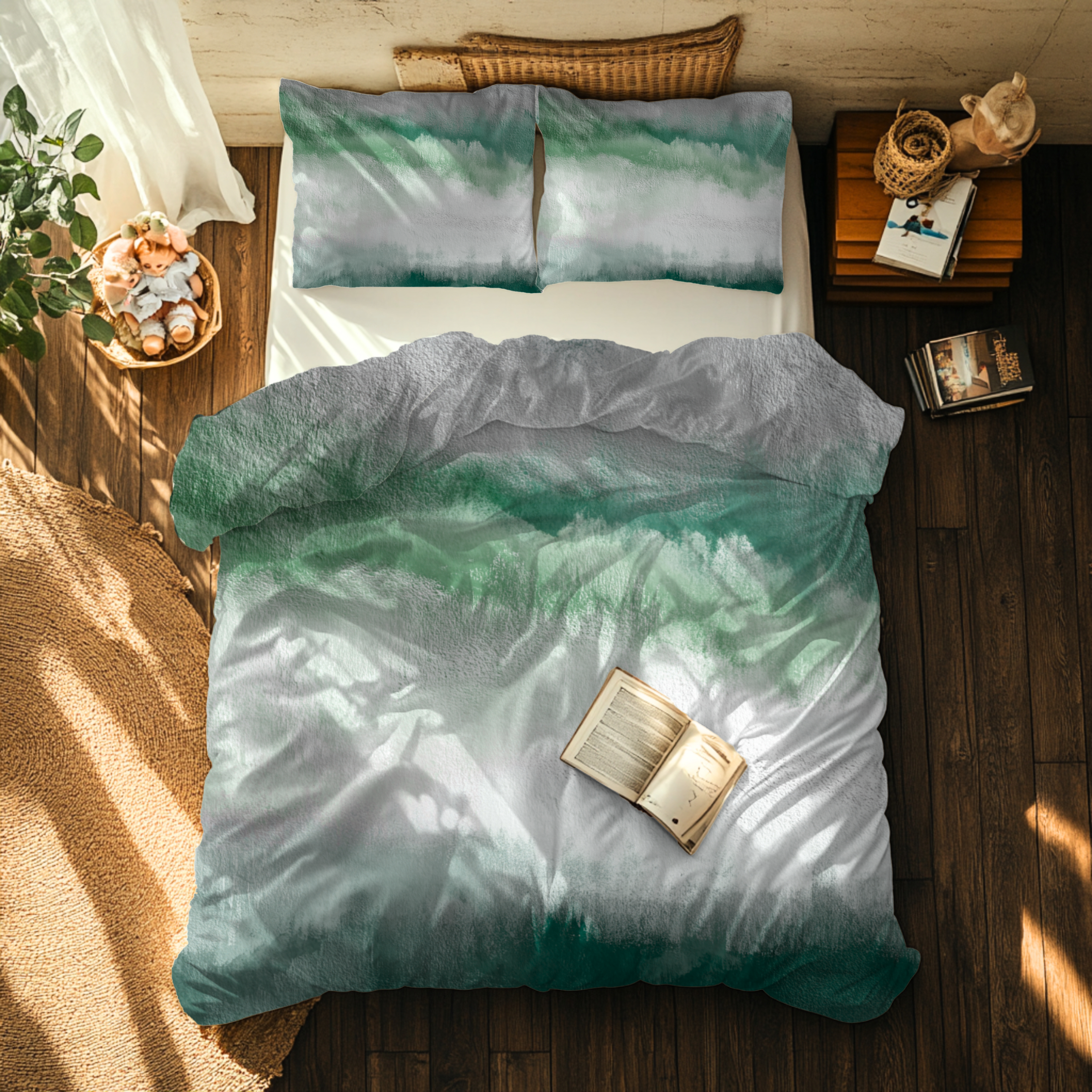 Ombre Duvet, Pillow Cover | White Green Bedroom Decor