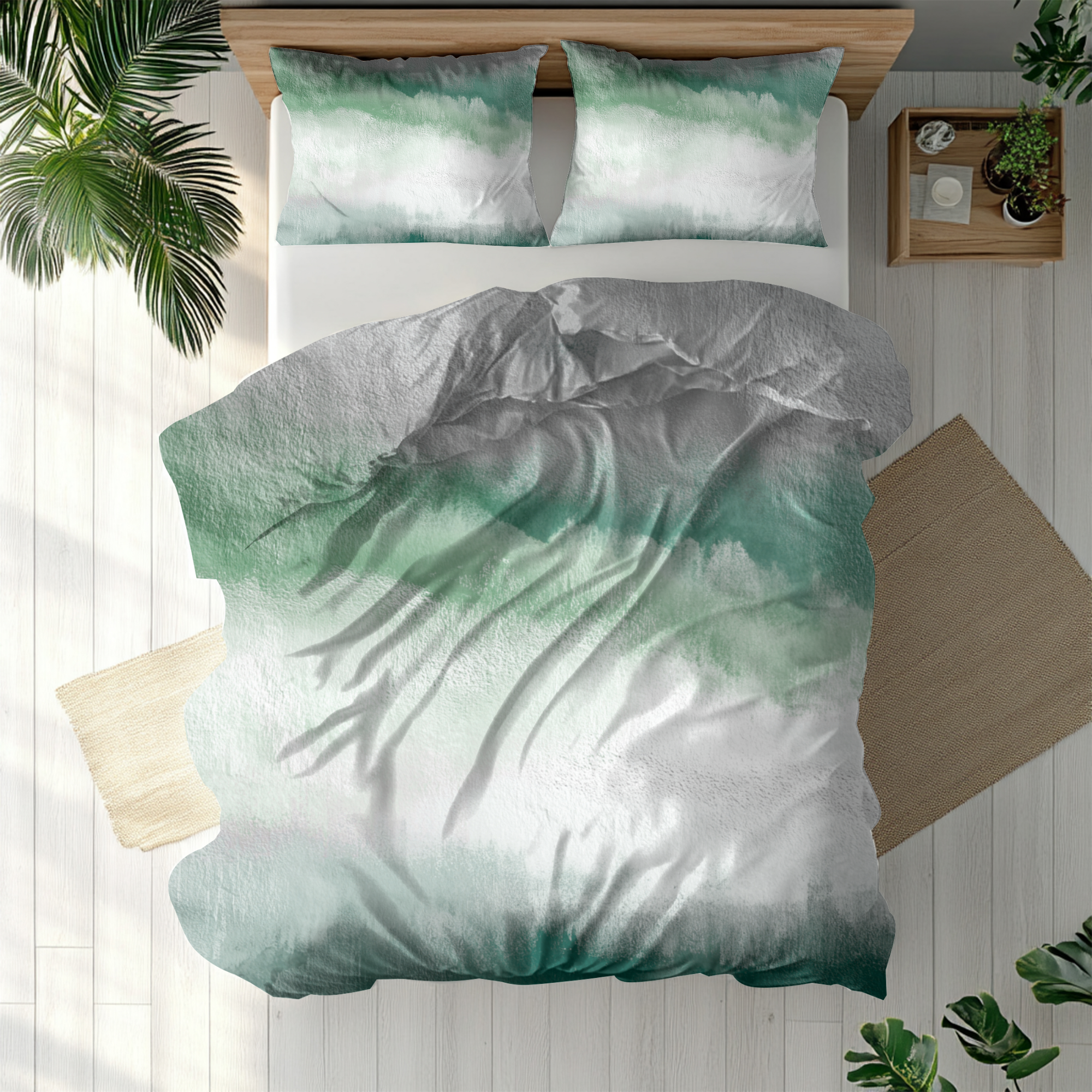 Ombre Duvet, Pillow Cover | White Green Bedroom Decor