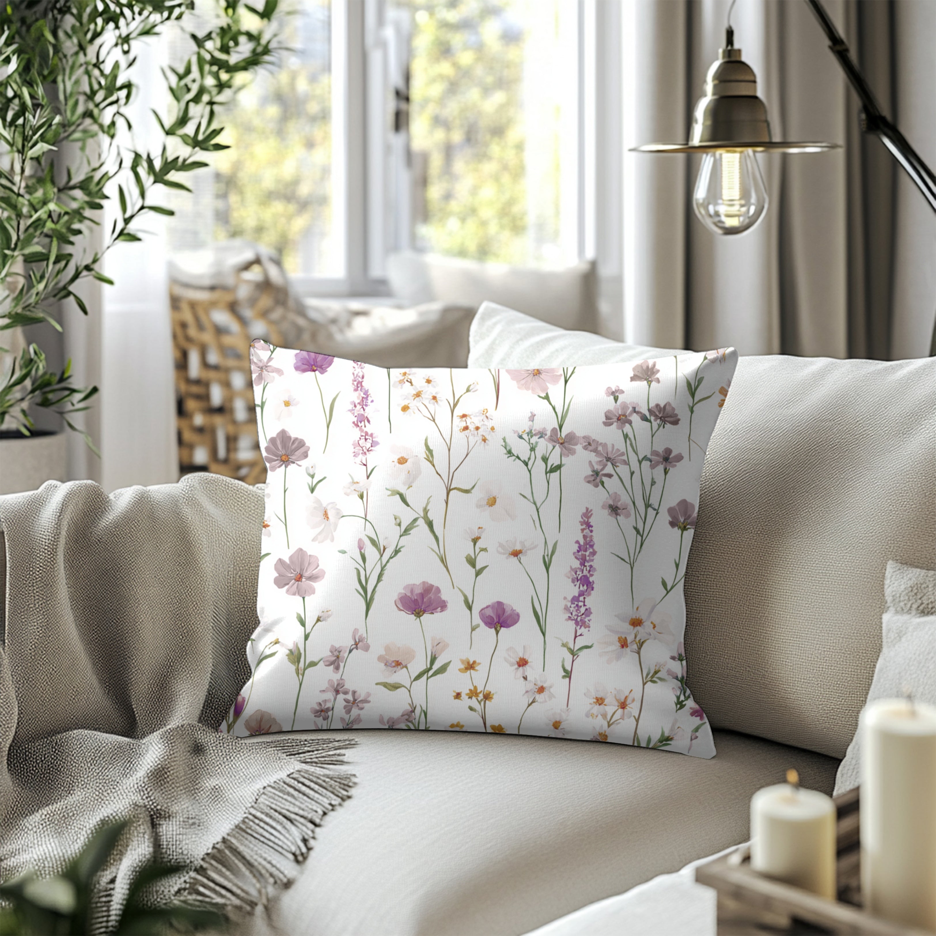 Floral Pillow Cover | Mauve Wildflowers Watercolor Pillowcase