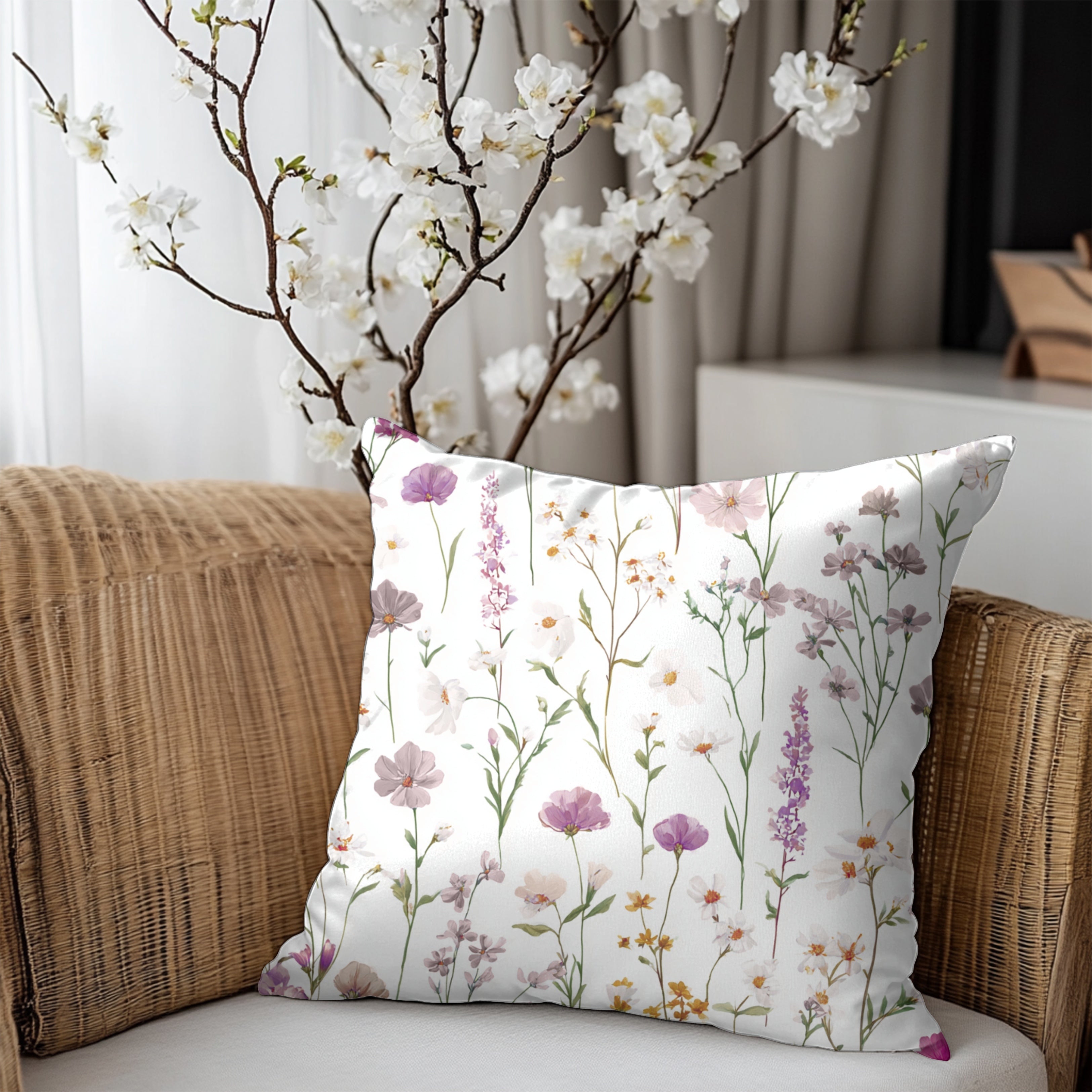 Floral Pillow Cover | Mauve Wildflowers Watercolor Pillowcase