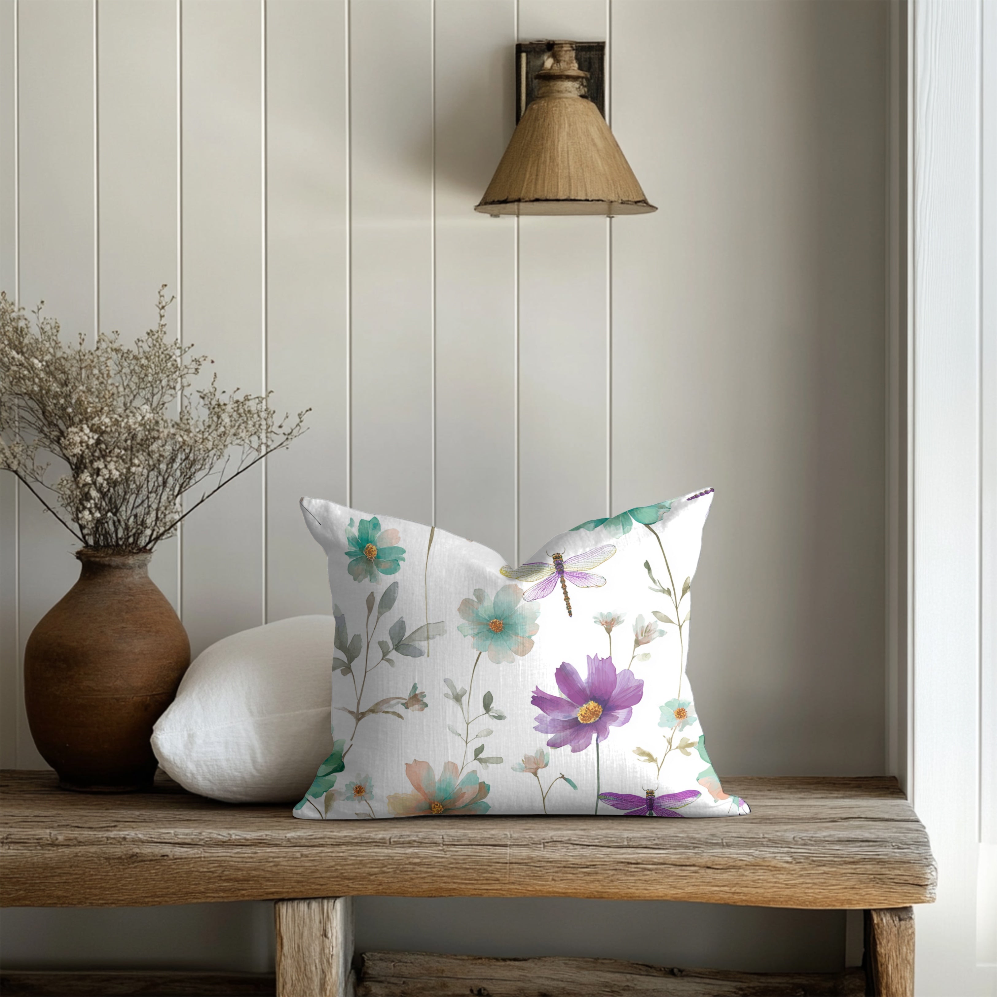 Floral Pillow Cover | Green Purple Watercolor Pillowcase