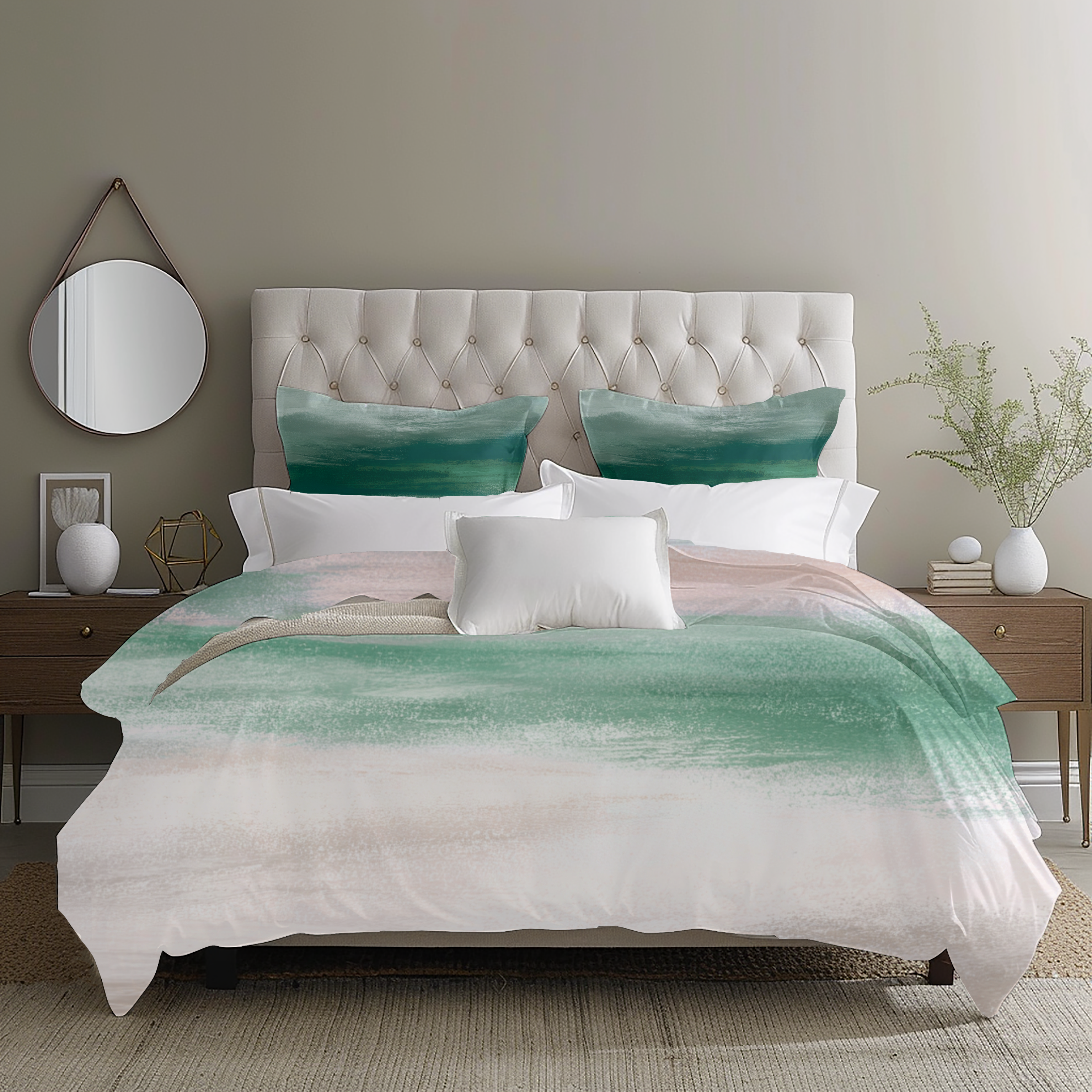 Ombre Duvet, Pillow Cover | Green Ivory Bedroom Decor