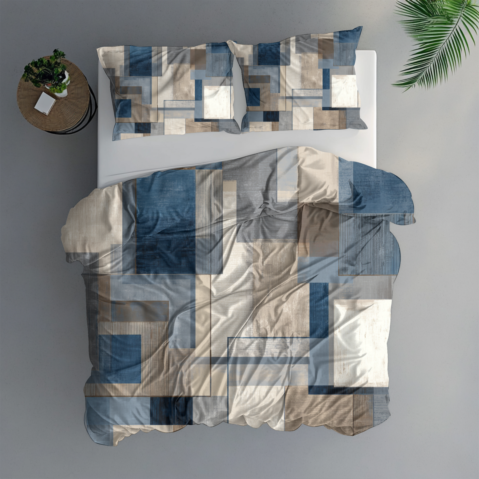 Geometric Duvet, Pillow Cover | Blue Beige Bedroom Decor