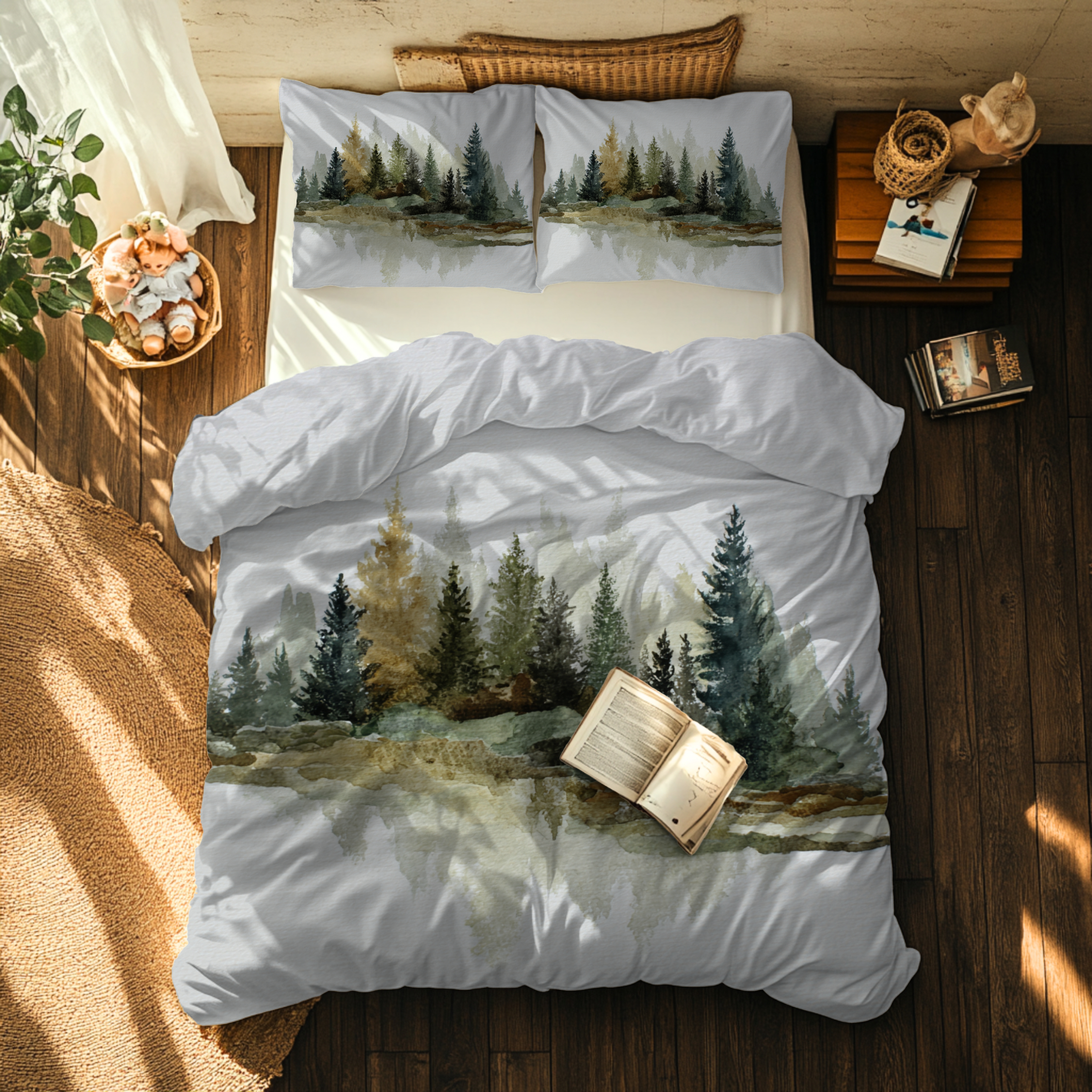 Nature Duvet, Pillow Cover | White Green Bedroom Decor