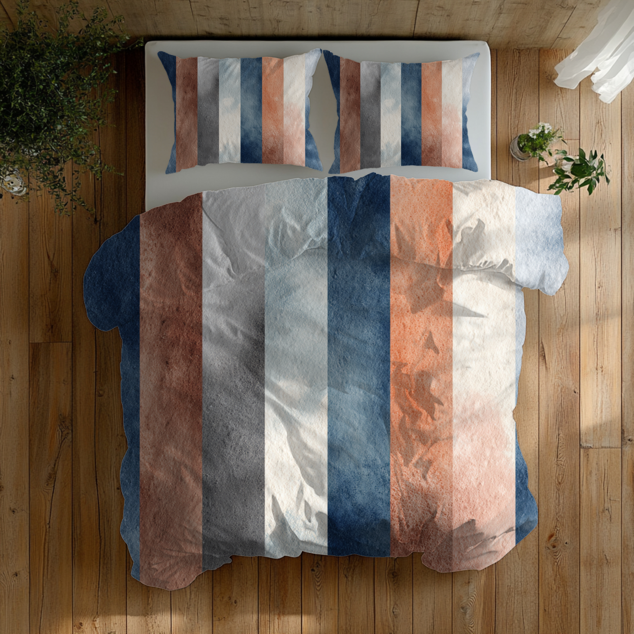 Modern Duvet, Pillow Cover | Navy Brown Bedroom Decor