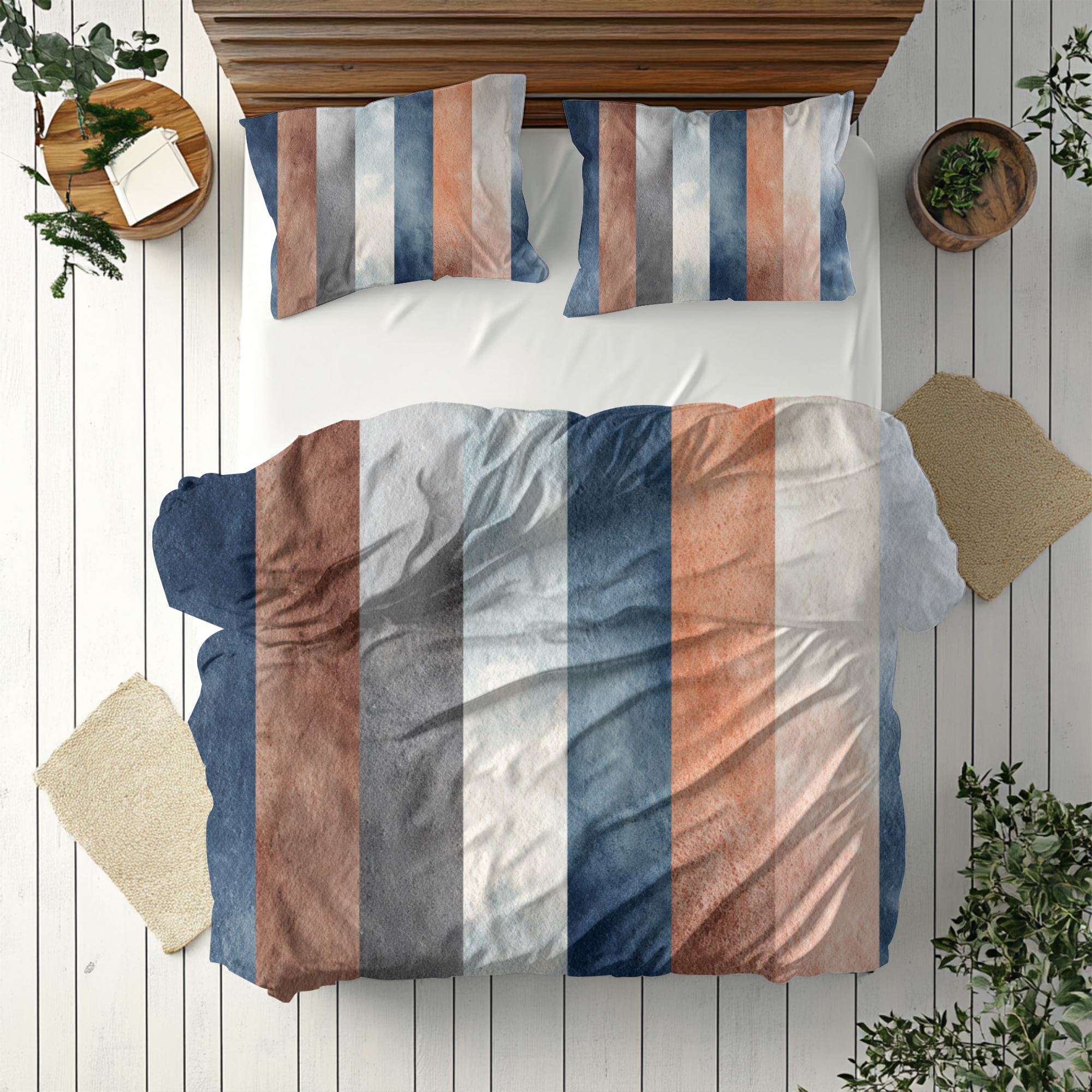 Modern Duvet, Pillow Cover | Navy Brown Bedroom Decor
