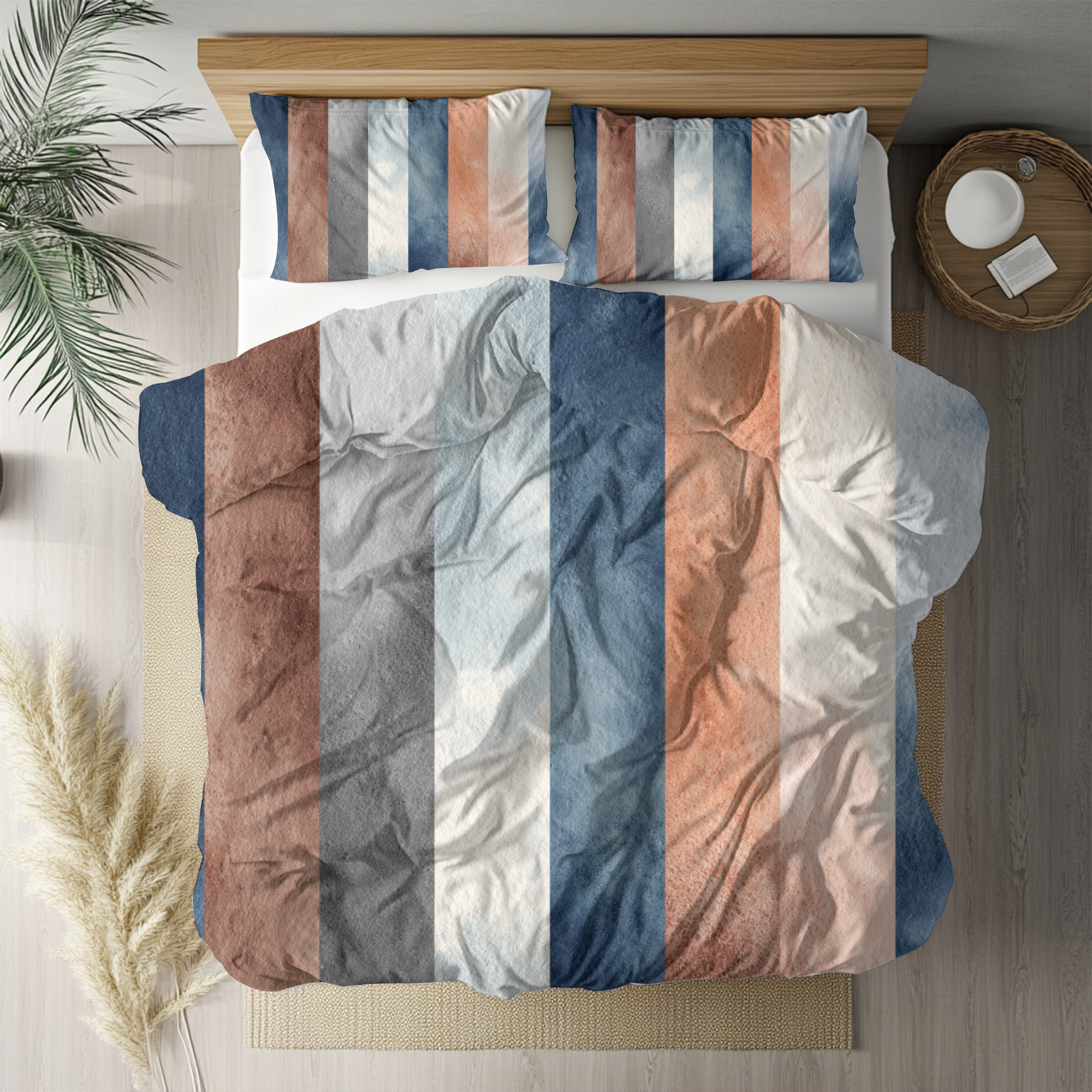 Modern Duvet, Pillow Cover | Navy Brown Bedroom Decor