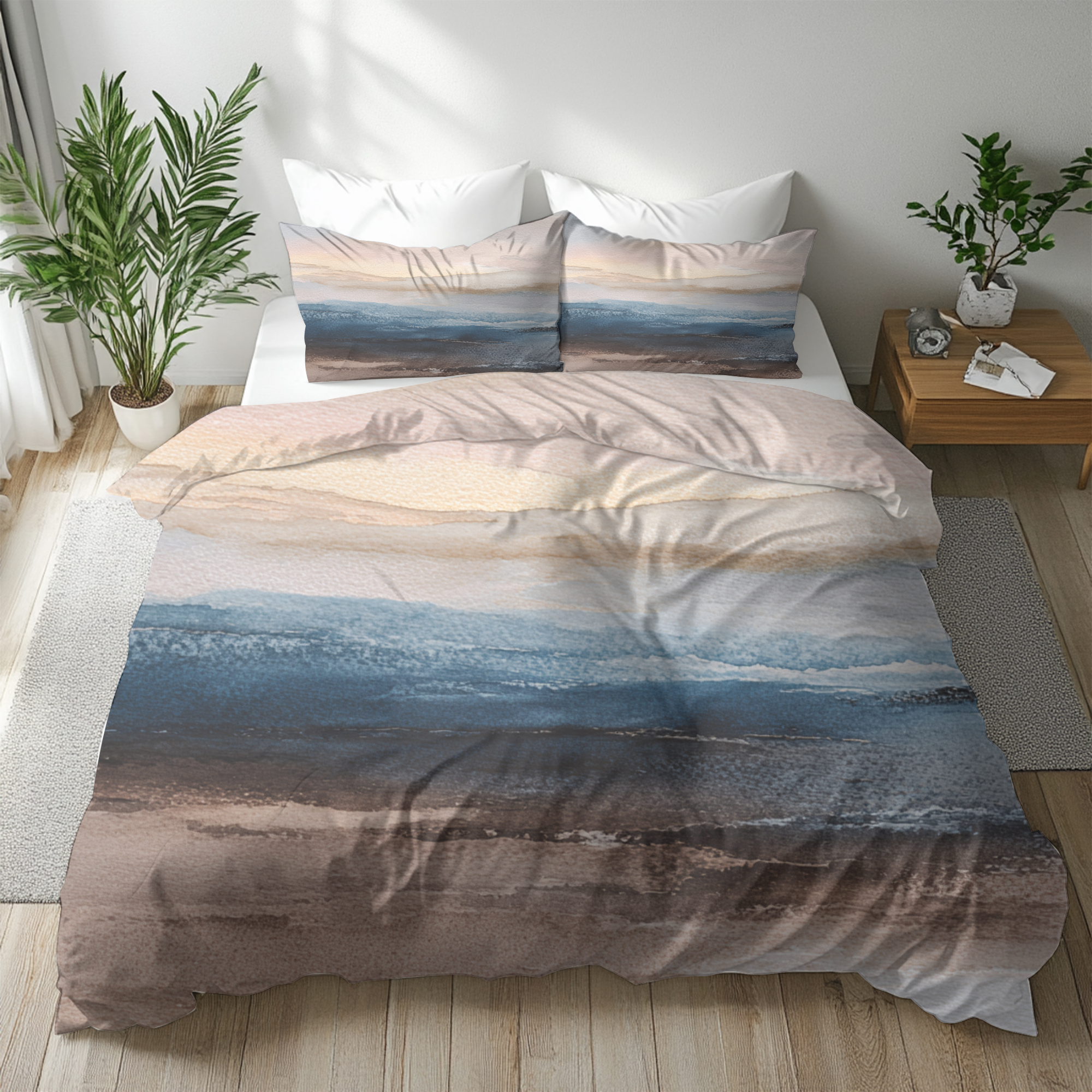 Modern Abstract Duvet, Pillow Cover | Blue Beige Bedroom Decor